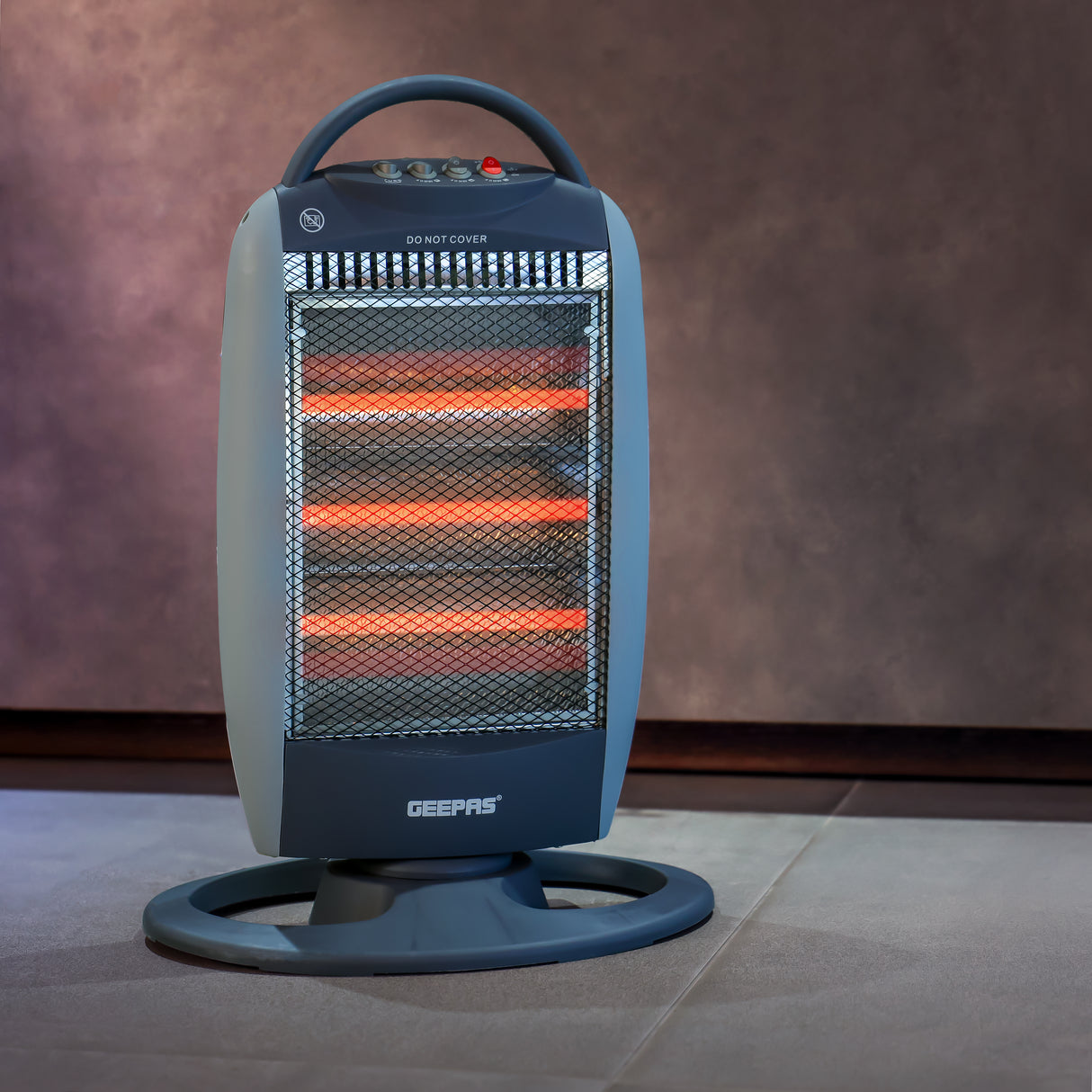 Geepas Halogen Heater- GHH9112 | 1200W/800W/400W Heat Settings, Safety Tip-Over Switch, Oscillation, Cool-Touch Housing & Carry Handle, Ideal for Home & Office