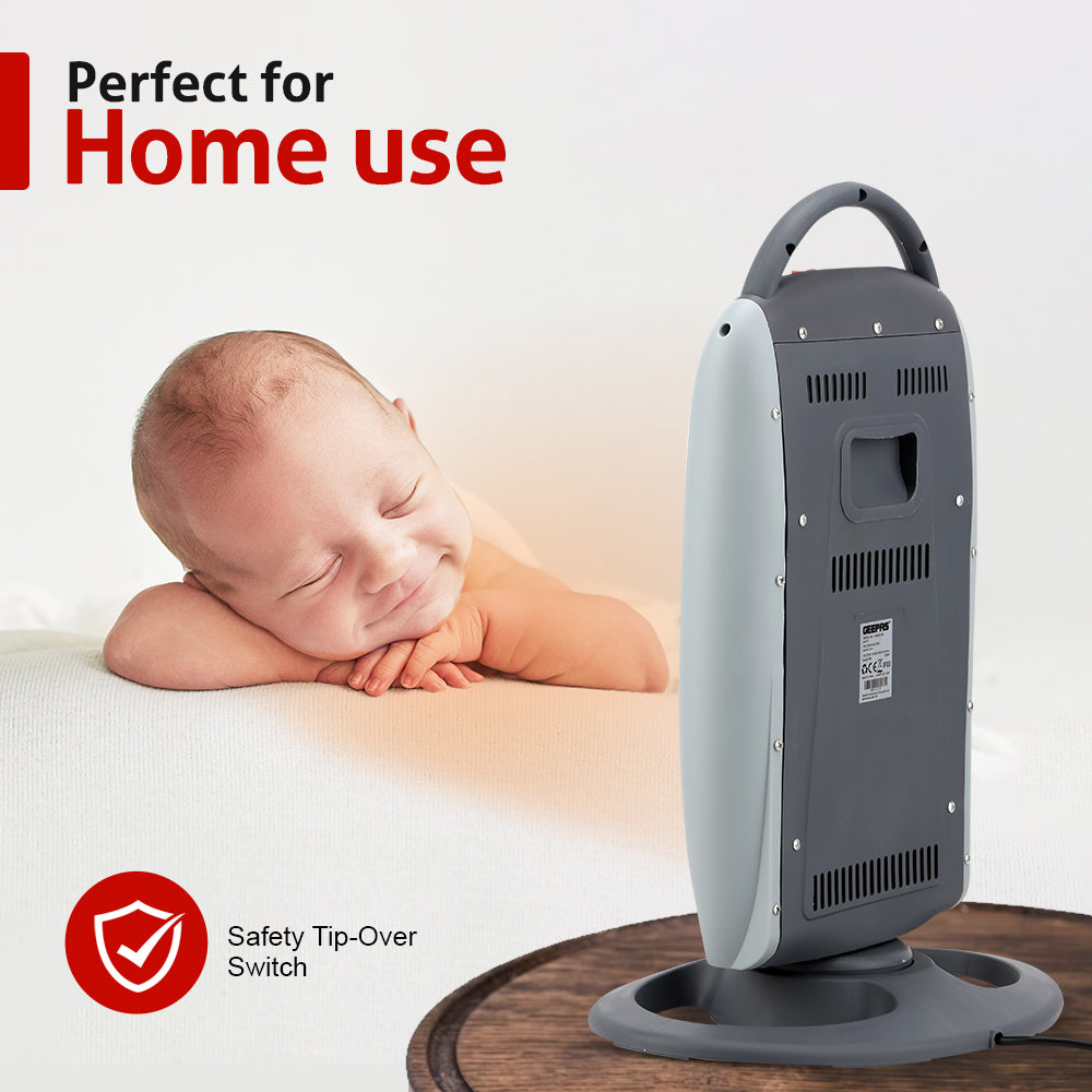 Geepas Halogen Heater- GHH9112 | 1200W/800W/400W Heat Settings, Safety Tip-Over Switch, Oscillation, Cool-Touch Housing & Carry Handle, Ideal for Home & Office