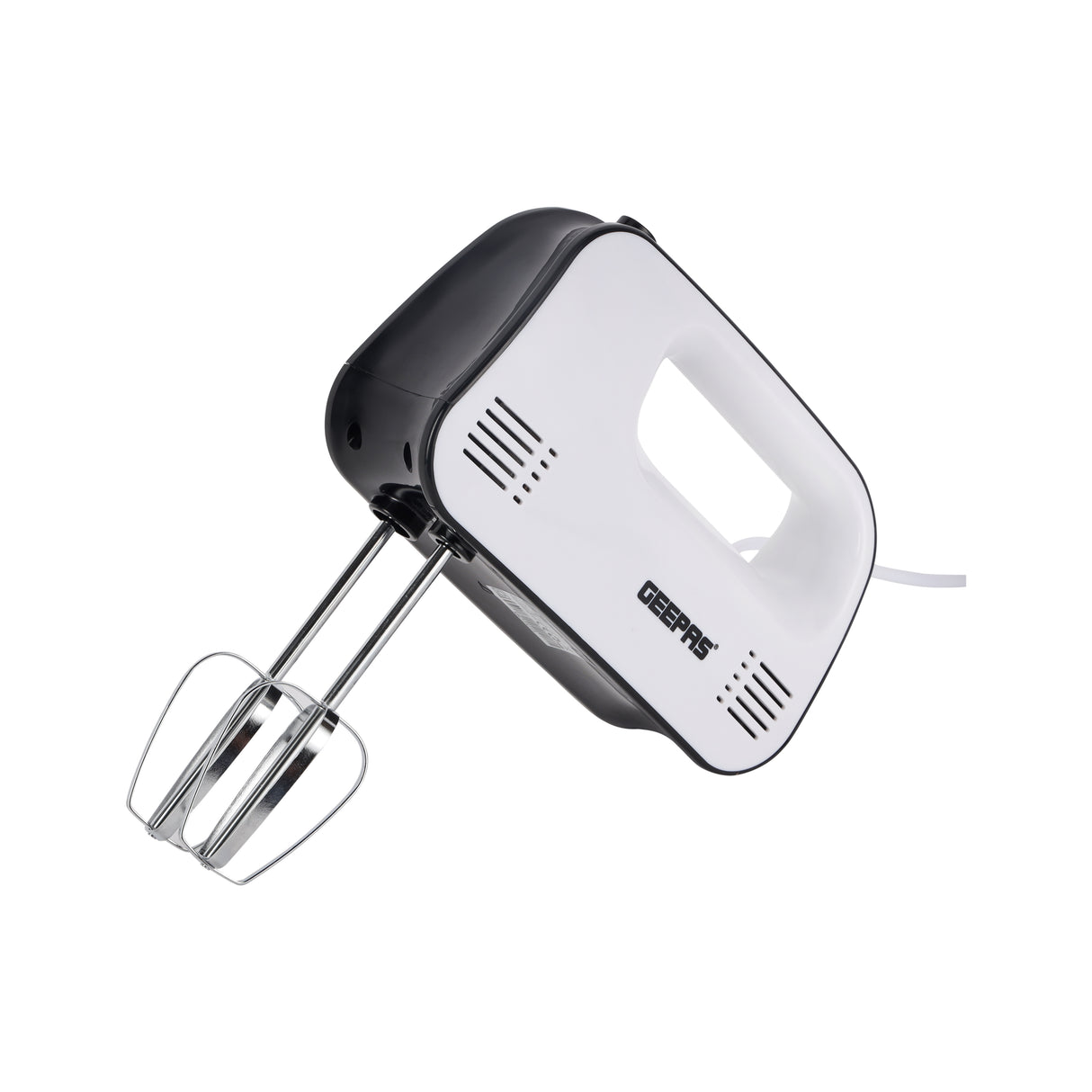 Geepas Hand Mixer- GHM43030/ 150 W, 3 Speed Control, Eject Button and Overheat Protection/ Includes 2 Attachments, Hooks and Beater/ Black and White, 2 Years Warranty