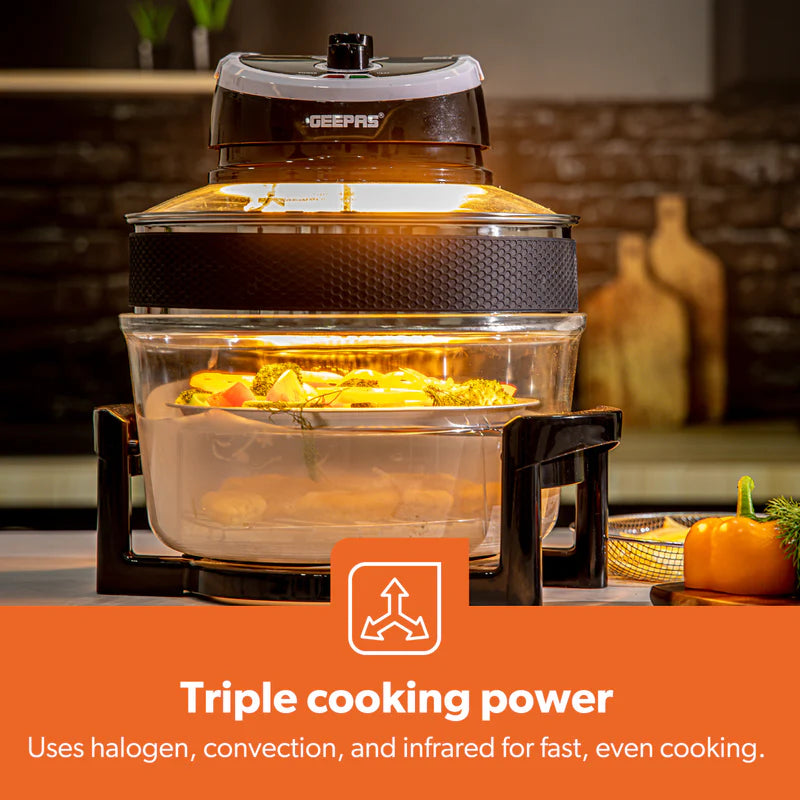 Geepas Turbo Halogen Oven GHO34048UK | 17L Capacity | Oil-Free & Fast Cooking | Adjustable Temperature Control | Powerful & Energy Efficient Design | 2 Years Warranty