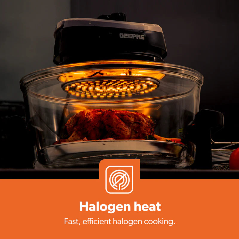 Geepas Turbo Halogen Oven GHO34048UK | 17L Capacity | Oil-Free & Fast Cooking | Adjustable Temperature Control | Powerful & Energy Efficient Design | 2 Years Warranty