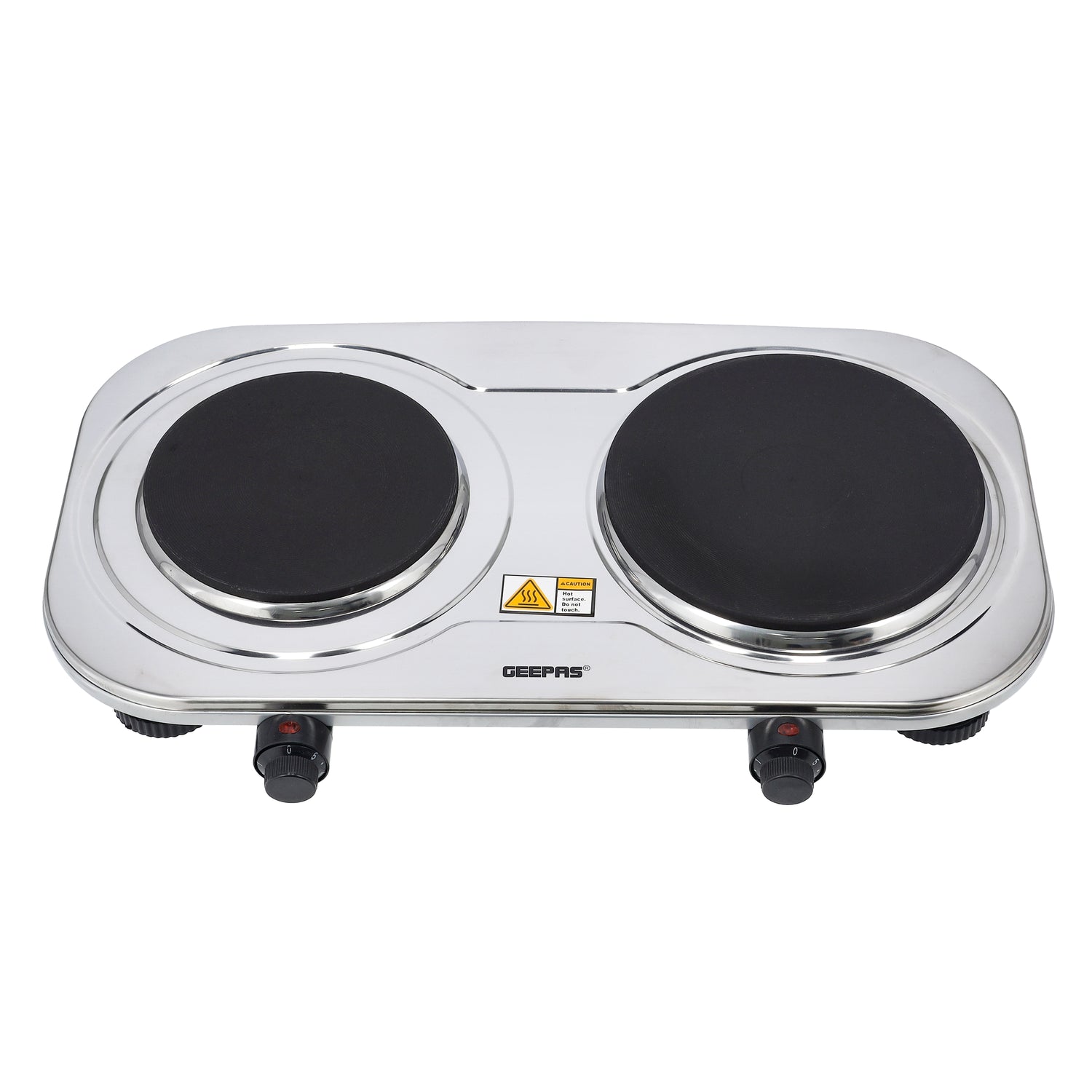 Geepas Stainless Steel Double Hot Plate GHP32024 |2500W Powerful Dual Solid Plates 155mm & 185mm|  Adjustable Temperature Control| Auto Thermostat | Overheat Protection