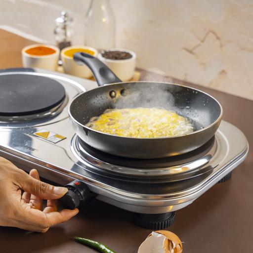 Geepas Stainless Steel Double Hot Plate GHP32024 |2500W Powerful Dual Solid Plates 155mm & 185mm|  Adjustable Temperature Control| Auto Thermostat | Overheat Protection