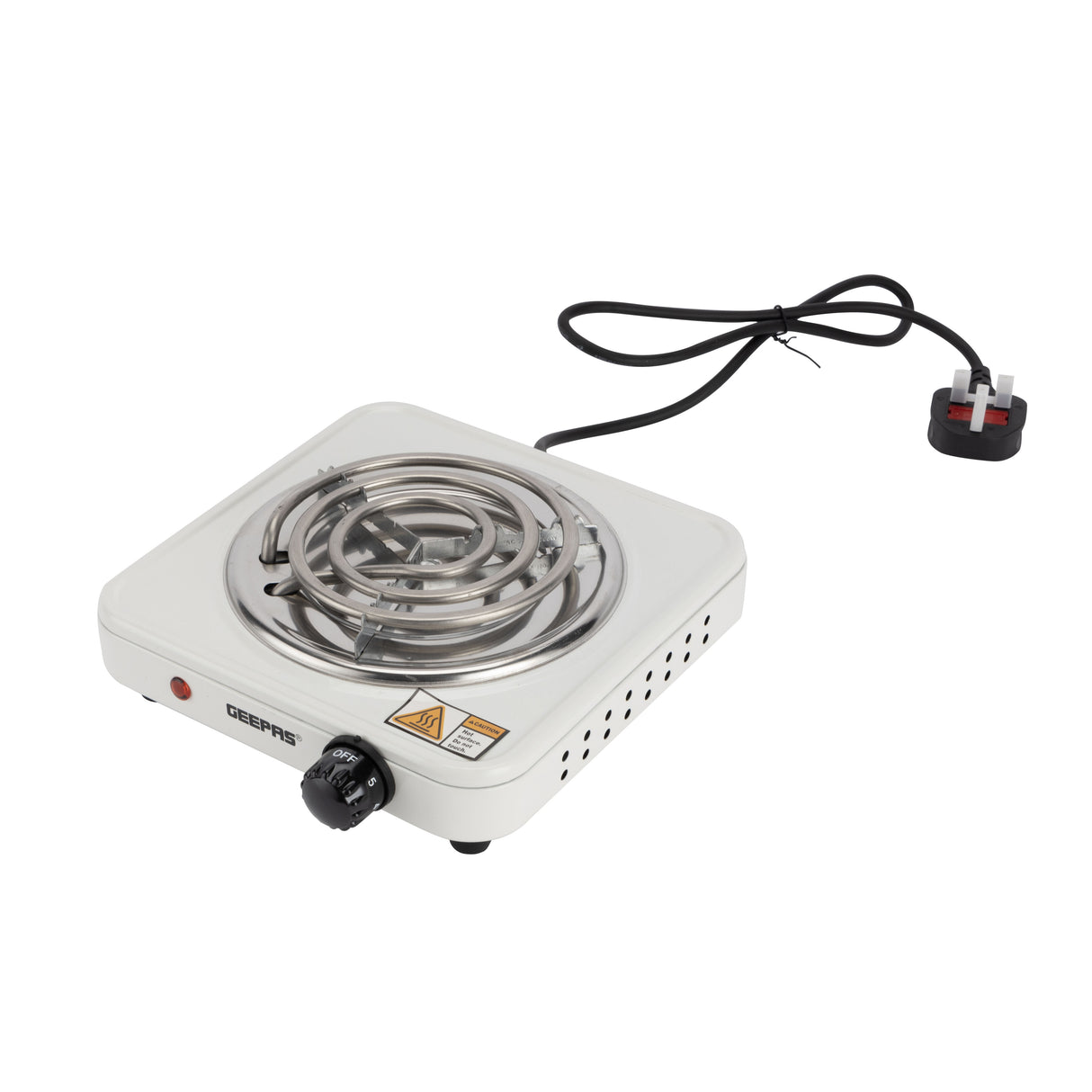 Geepas Electric Hotplate- GHP7577| Single Solid Hotplate of 140 MM, Equipped with Adjustable Thermostat| Ideal for Boiling, Sauting, Frying Etc | White, 2 Years Warranty