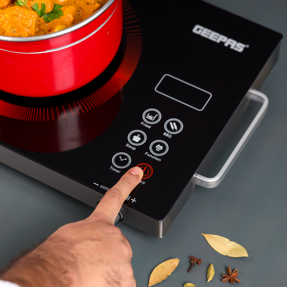 Geepas Digital Infrared Cooker GIC6920 | 2000W Ceramic Heating Element| Multi-Stage Cooking Options| Touch Control| 4-Digit LED Display| Portable Design| 2 Year Warranty