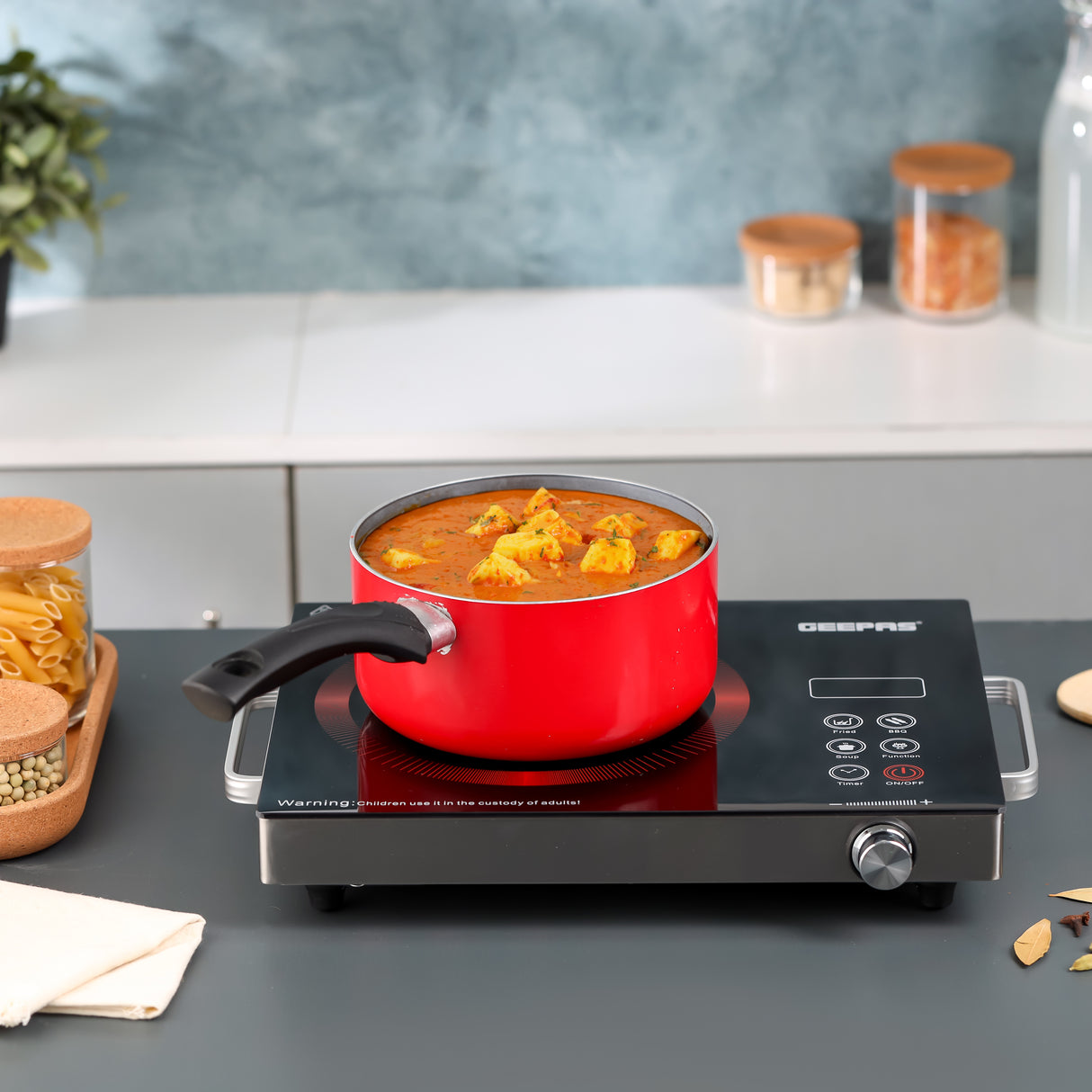 Geepas Digital Infrared Cooker GIC6920 | 2000W Ceramic Heating Element| Multi-Stage Cooking Options| Touch Control| 4-Digit LED Display| Portable Design| 2 Year Warranty