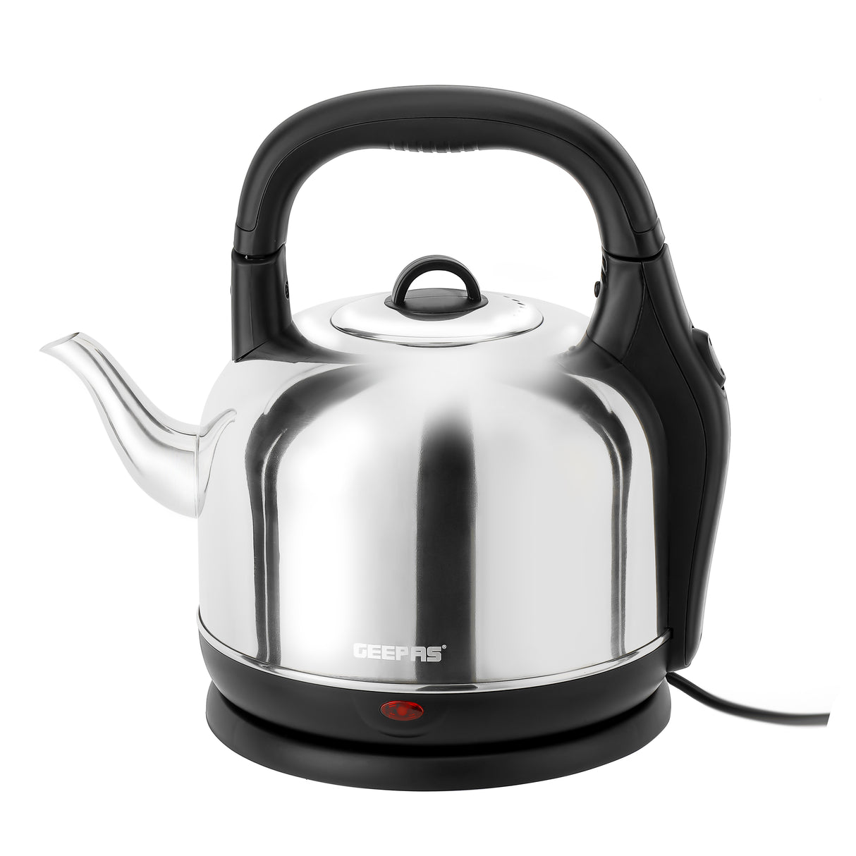 Geepas Stainless Steel Electric Kettle GK38024 – 4.2L, 2000W, SUS 304 body, 360° rotation, boil-dry protection, and auto cut-off. Safe, durable, and easy to clean