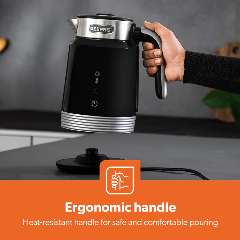 Geepas Smart Stainless Steel Kettle 1.7L GK38034 | WiFi & Voice App Control| Smart Temperature Settings| Fast Boiling| Auto Shut-Off | Durable Design | 2 Years Warranty