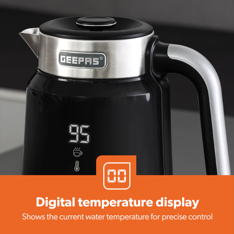 Geepas Smart Stainless Steel Kettle 1.7L GK38034 | WiFi & Voice App Control| Smart Temperature Settings| Fast Boiling| Auto Shut-Off | Durable Design | 2 Years Warranty