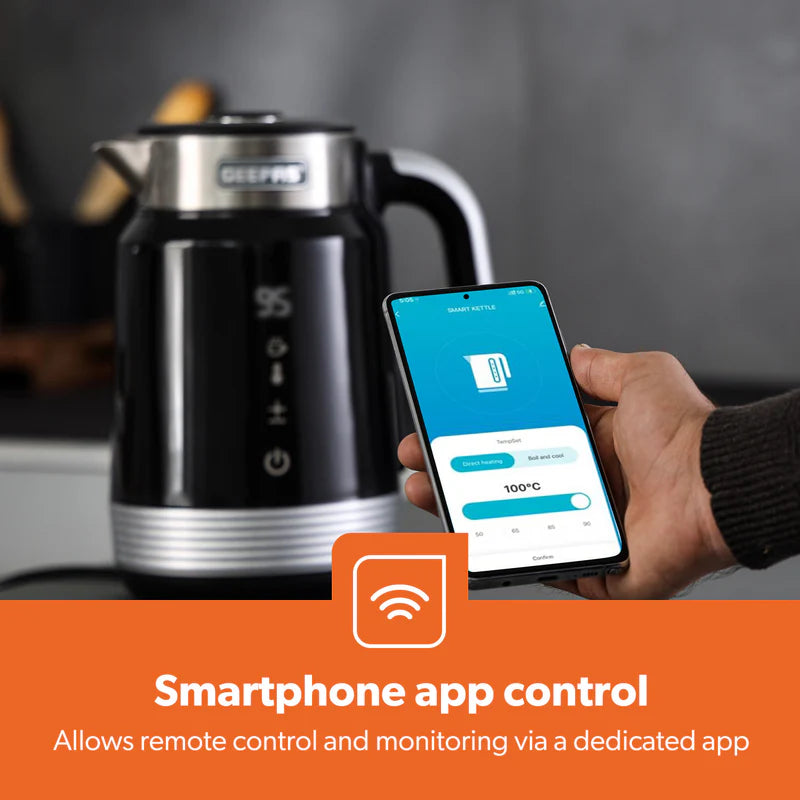 Geepas Smart Stainless Steel Kettle 1.7L GK38034 | WiFi & Voice App Control| Smart Temperature Settings| Fast Boiling| Auto Shut-Off | Durable Design | 2 Years Warranty