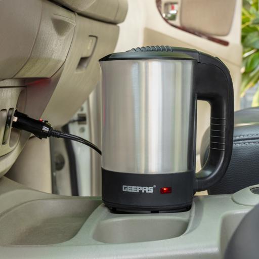 Geepas GK38047 Stainless Steel Truck Travel Kettle | 0.5L Capacity| 24V 250W Portable Design | Auto Shut-Off | Boil Dry Protection | Safe & Durable | 2 Years Warranty