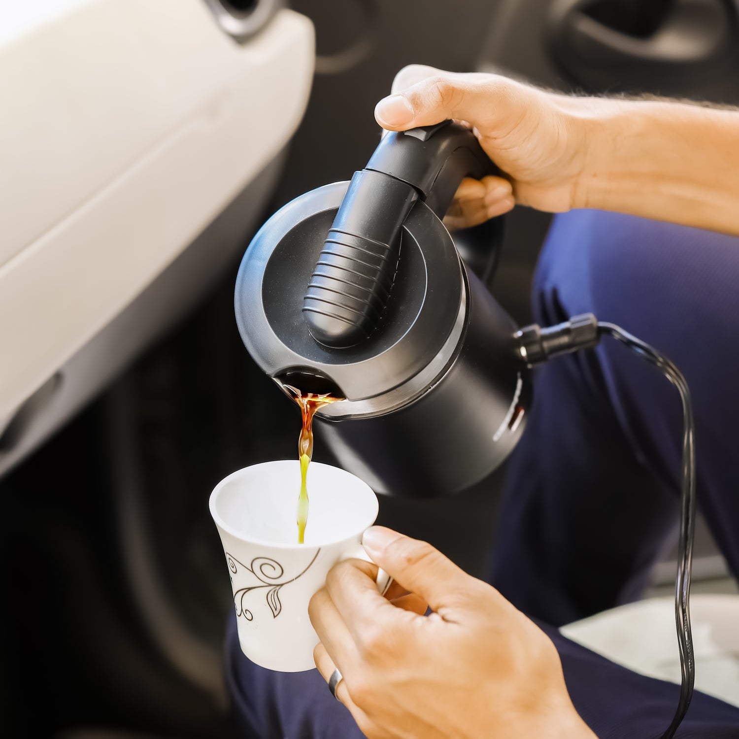 2-in-1 Double Layer Traveller's Kettle, 0.5L Kettle, GK38055 | 12V Portable Electric Car Kettle | Stainless Steel Coffee Mug with Cigarette Lighter Charger