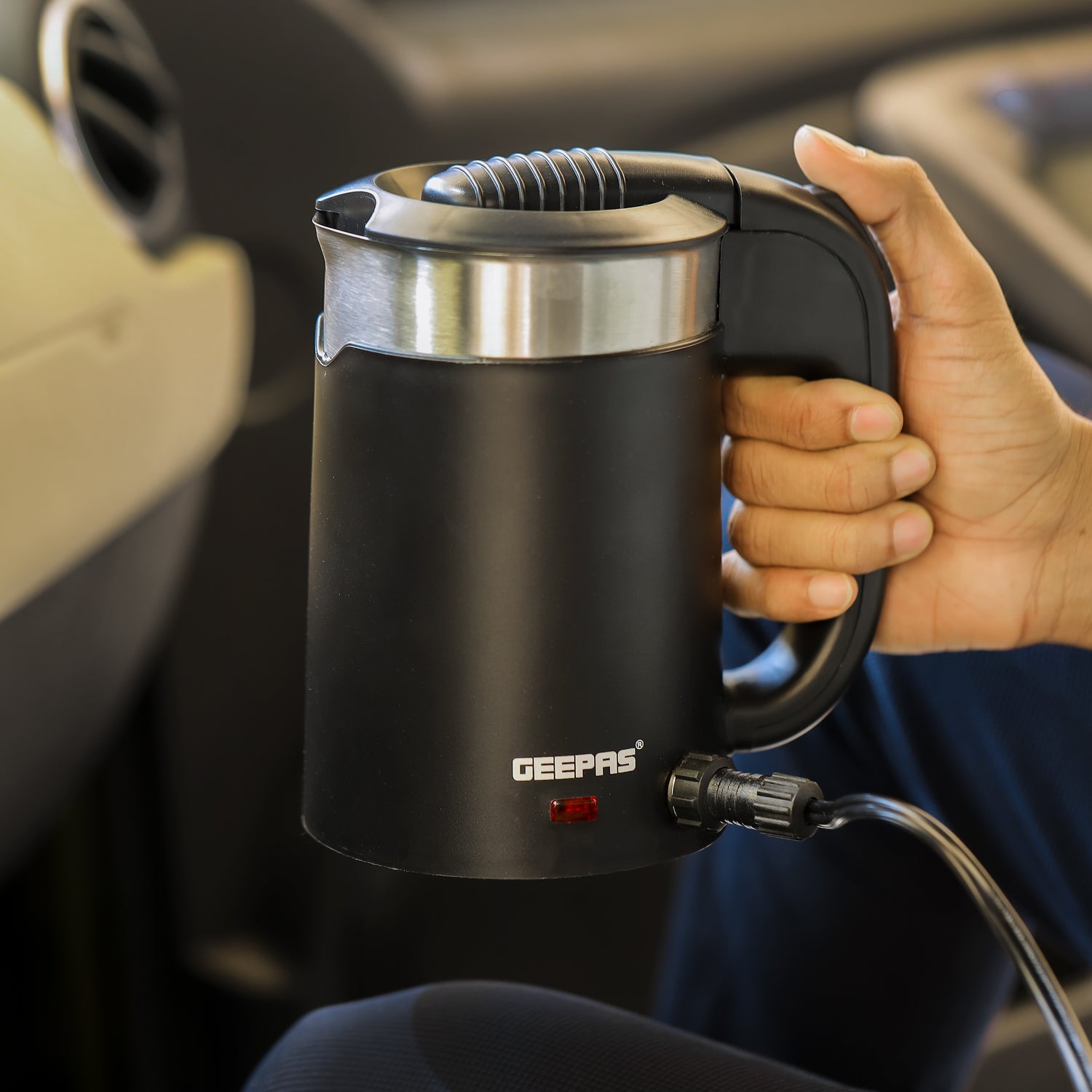 2-in-1 Double Layer Traveller's Kettle, 0.5L Kettle, GK38055 | 12V Portable Electric Car Kettle | Stainless Steel Coffee Mug with Cigarette Lighter Charger