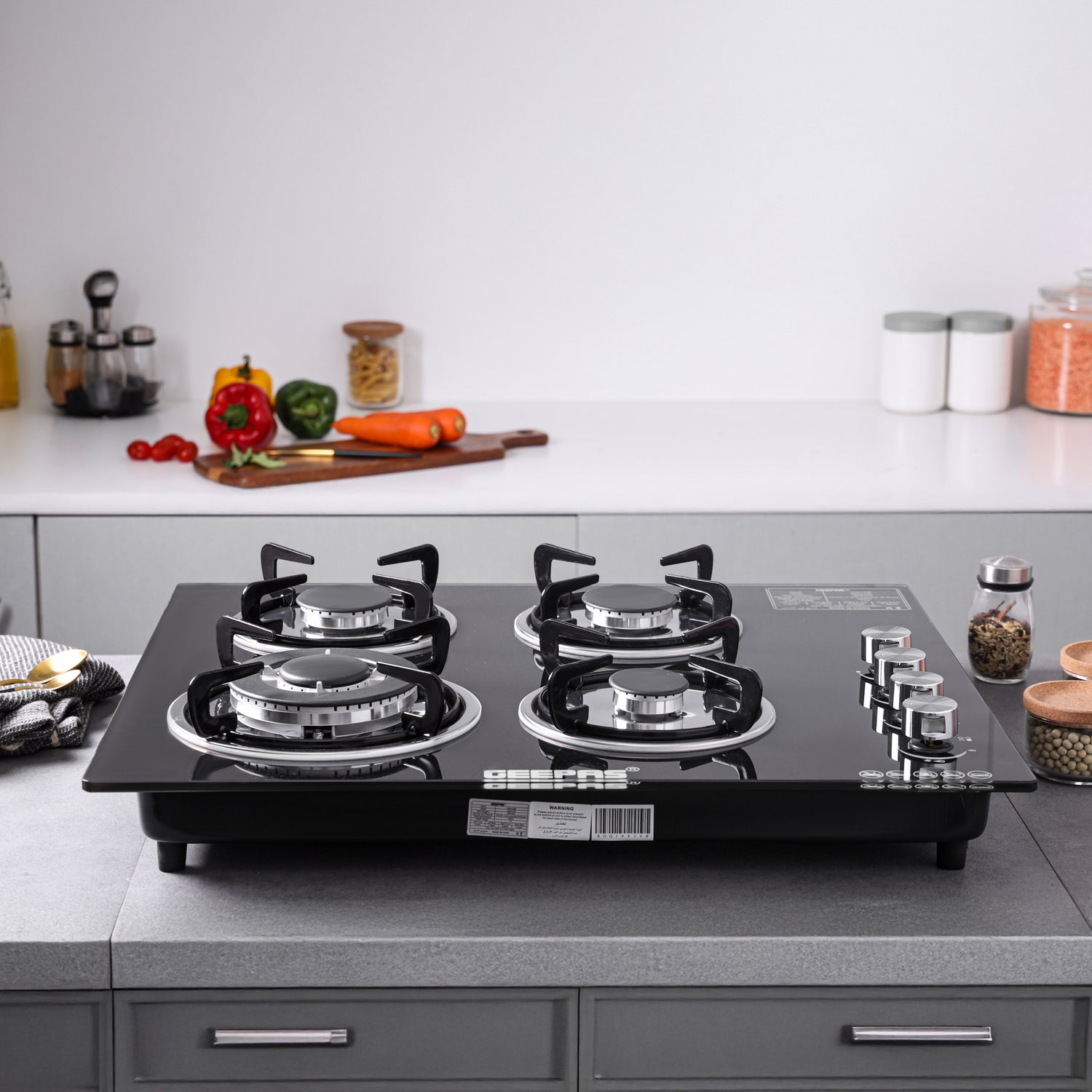 Geepas Glass Gas Hob GK4410 | 4 Burner Gas Stove with Auto Ignition | 8mm Extra-Hard Tempered Glass Surface| Low Gas Consumption & Durable Pan Support| 2 Years Warranty