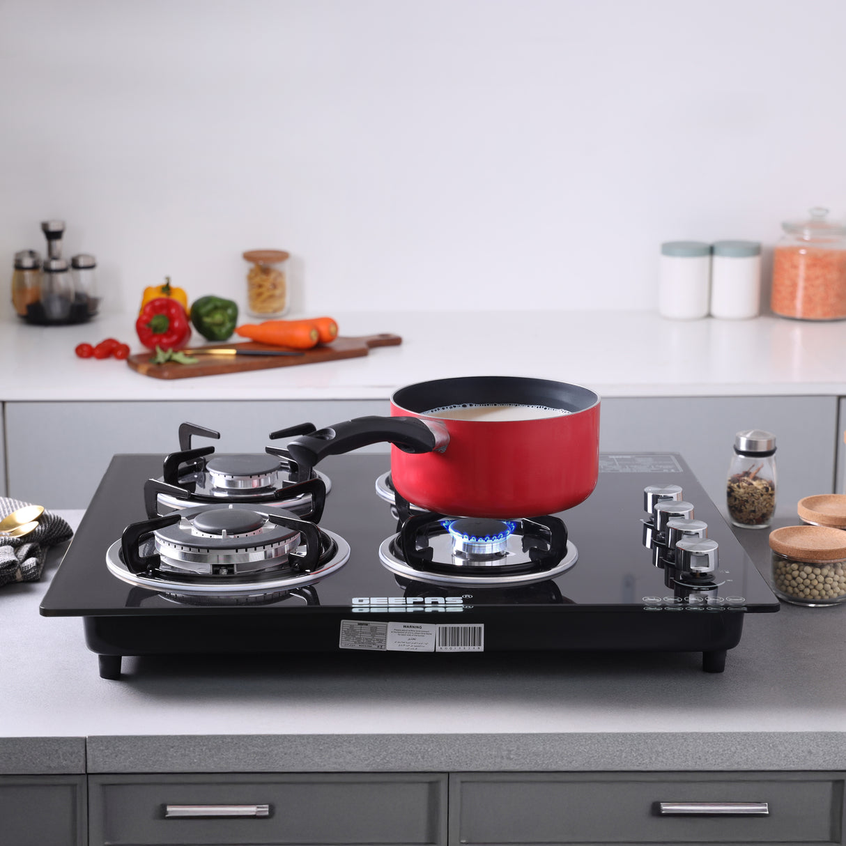 Geepas Glass Gas Hob GK4410 | 4 Burner Gas Stove with Auto Ignition | 8mm Extra-Hard Tempered Glass Surface| Low Gas Consumption & Durable Pan Support| 2 Years Warranty