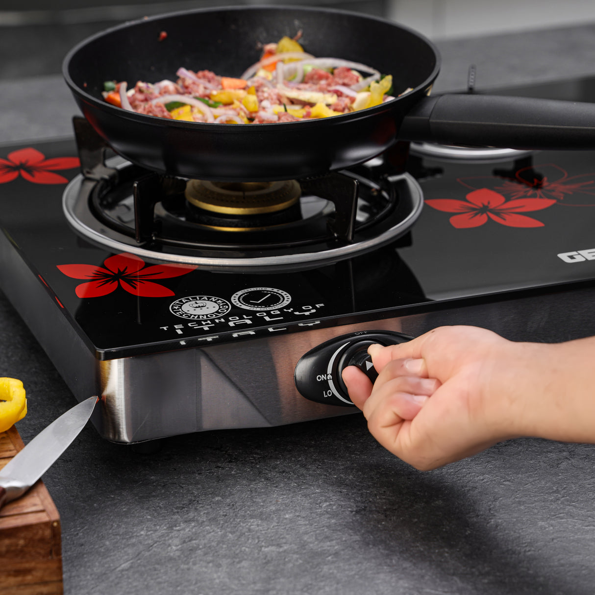 Geepas Gas Cooker GK6759 | 3 Burner Gas Stove with Auto Ignition| Durable Stainless Steel Body| Heavy-Duty Cast Iron Burners| 60% Gas Saving Technology| 2 Years Warranty