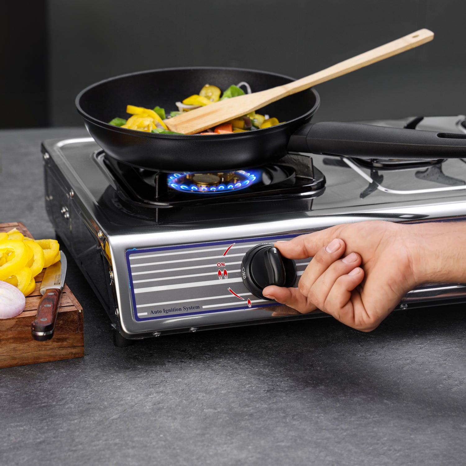 Geepas GK74 Stainless Steel Gas Cooker | 2 Burner Stove | Durable Brass Burners| Auto Ignition System| High Efficiency Flame| Easy to Clean Design | 2 Years Warranty