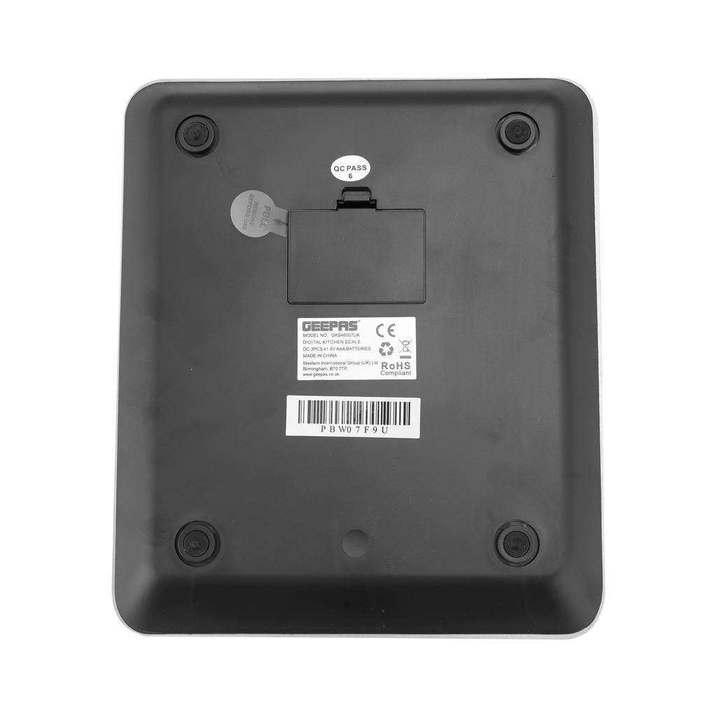 Geepas Digital Kitchen Scale GKS46507UK | High Precision Food Scale for Cooking & Baking | LCD Display, Stainless Steel, Slim Design, Easy to Clean & Durable