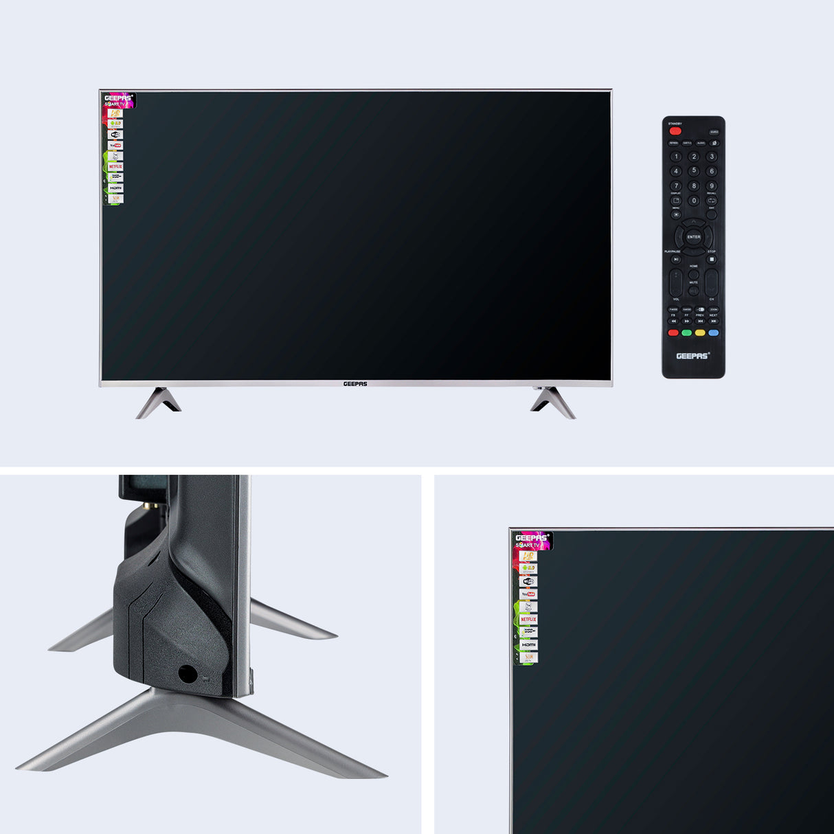 Geepas 32" Smart LED TV- GLED3202SEHD/ with Remote Control, HDMI and USB Ports/ HQ Sound, AV Mode/ Android 14.0, Frameless Design