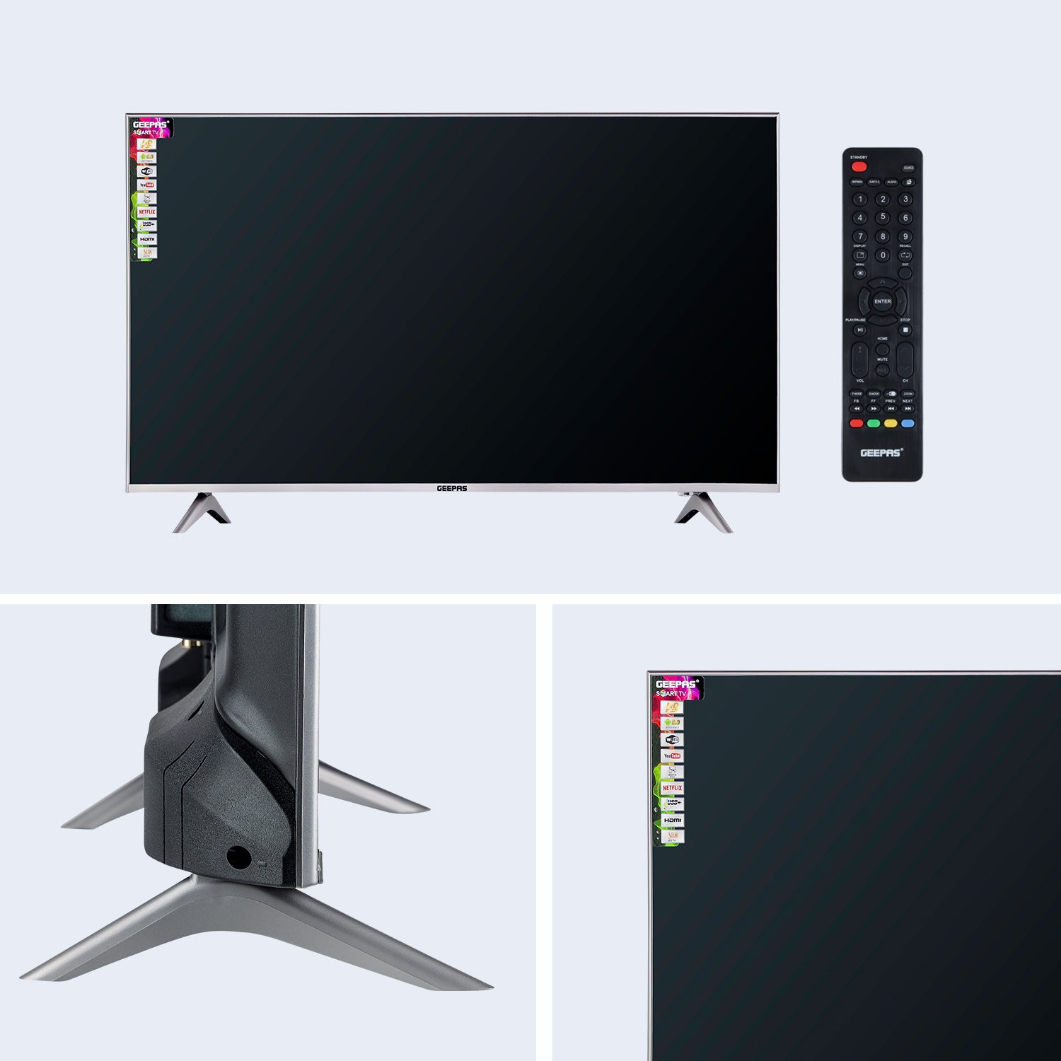 Geepas 32" Smart LED TV- GLED3202SEHD/ with Remote Control, HDMI and USB Ports/ HQ Sound, AV Mode/ Android 14.0, Frameless Design