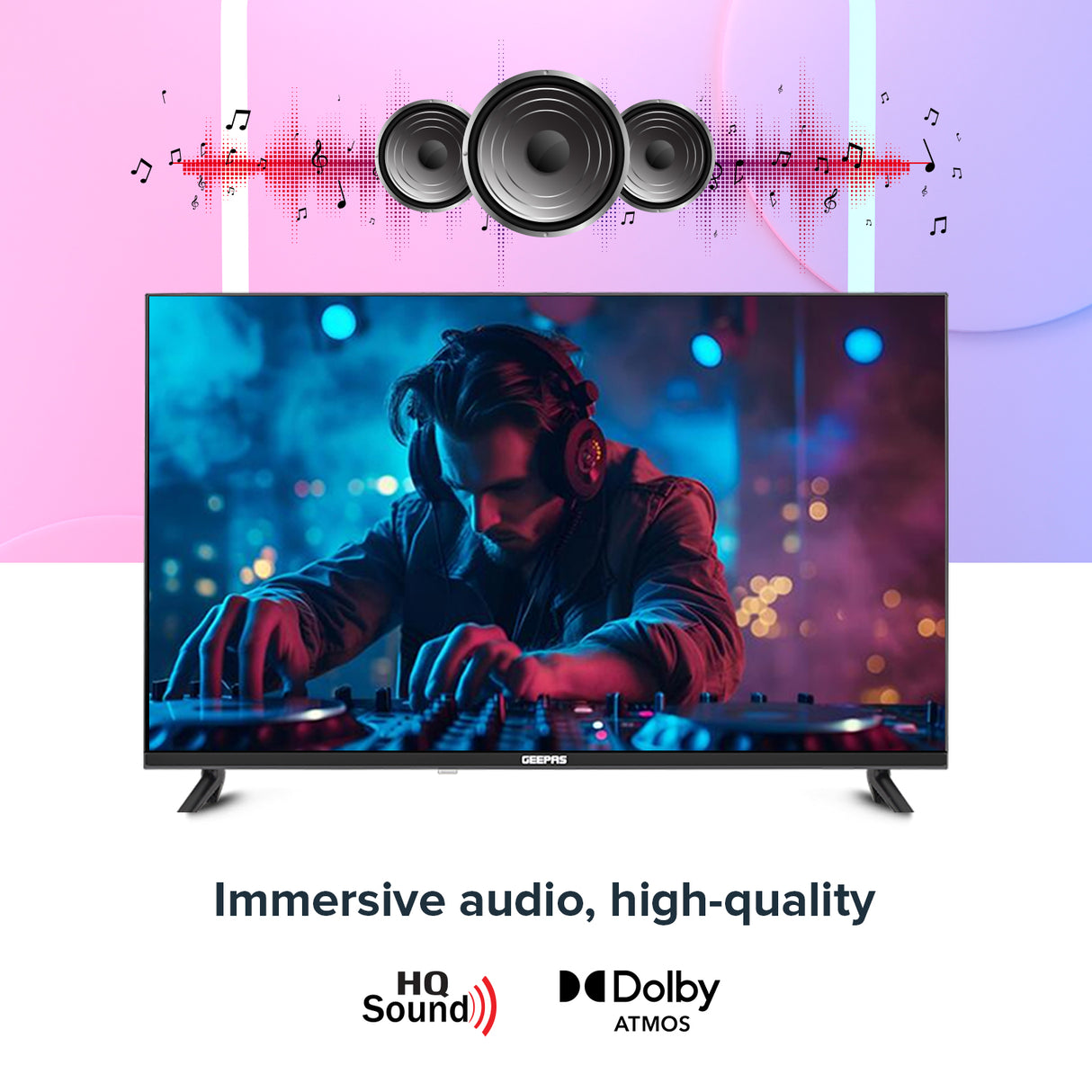 Geepas 32" Google TV- GLED3214SGXHD/ Dolby Audio, Ultra HD LED, Built In Chromecast/ with Remote Control, HDMI and USB Ports