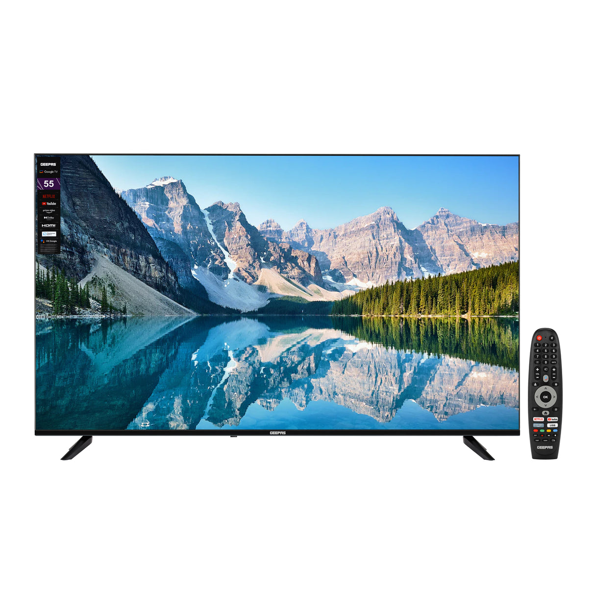 Geepas 55" Google TV- GLED5506SGXHD/ Dolby Audio, Smart Ultra HD LED TV, Built In Chromecast/ with Remote Control, HDMI and USB Ports, Wi-Fi and Screen Sharing