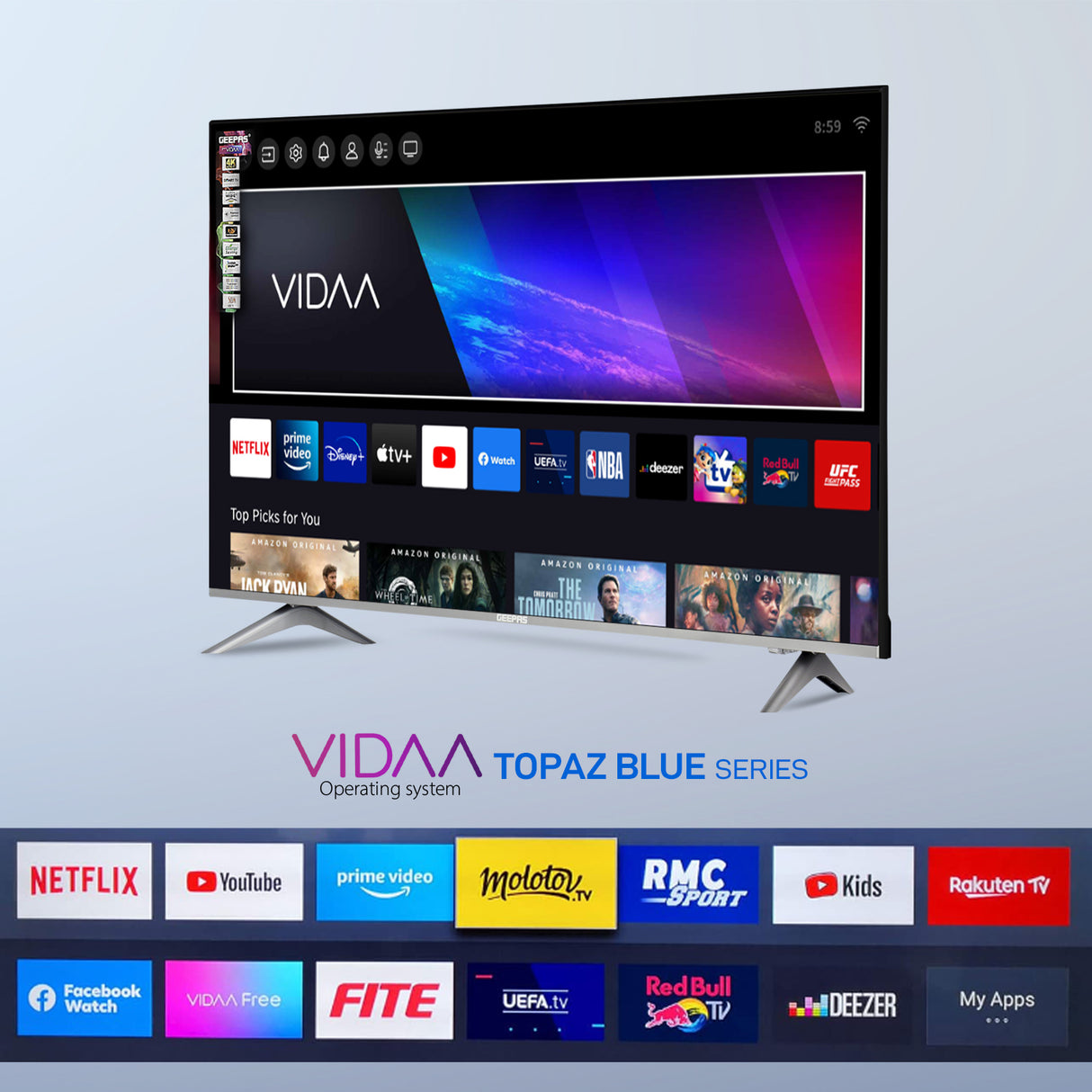 Geepas 55" Ultra HD Smart LED TV - GLED5509SVUHD  with Remote Control, WebOS Powered, 4K Resolution, Frameless Design, HQ Sound /Support Wi-Fi, Android