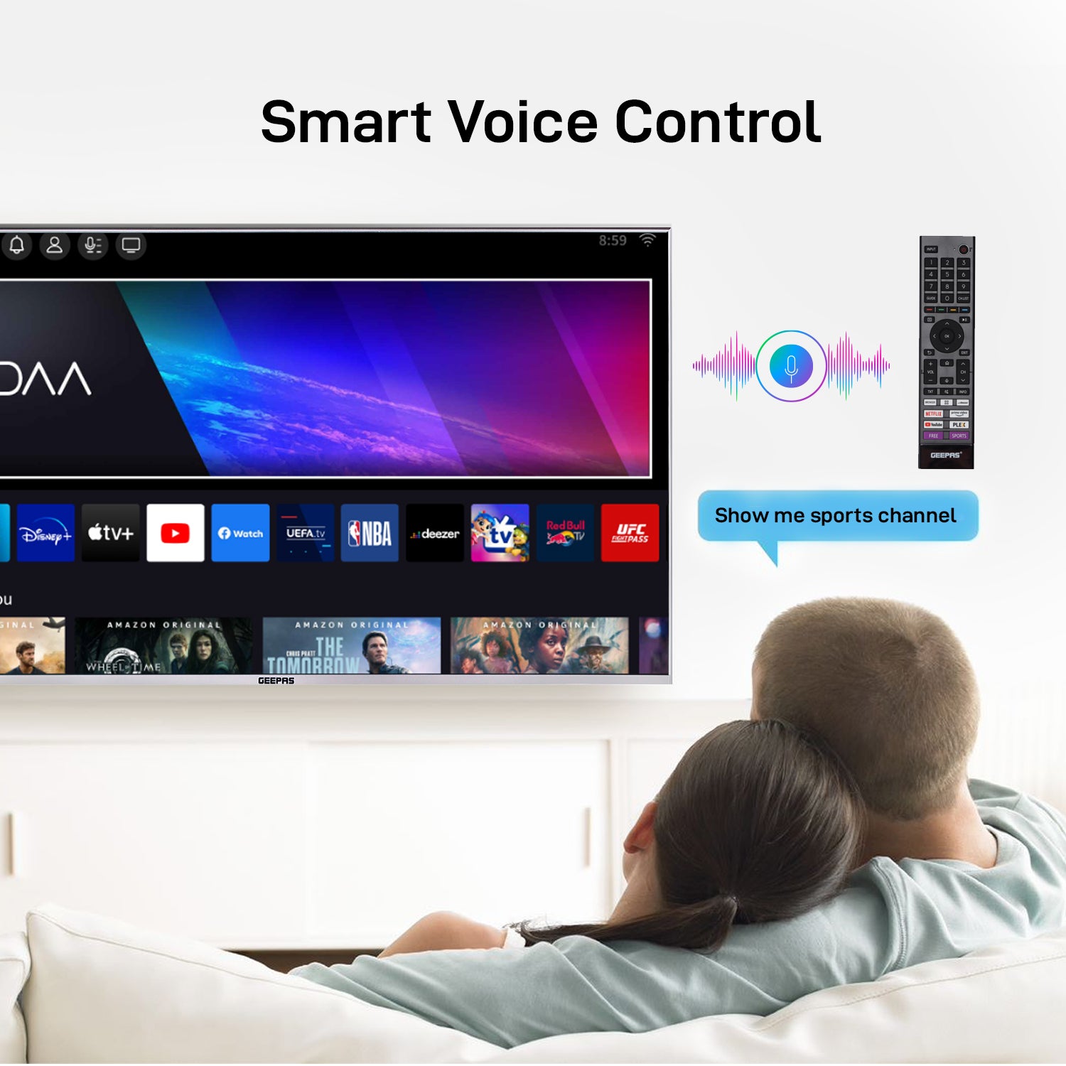 Geepas 55" Ultra HD Smart LED TV - GLED5509SVUHD  with Remote Control, WebOS Powered, 4K Resolution, Frameless Design, HQ Sound /Support Wi-Fi, Android