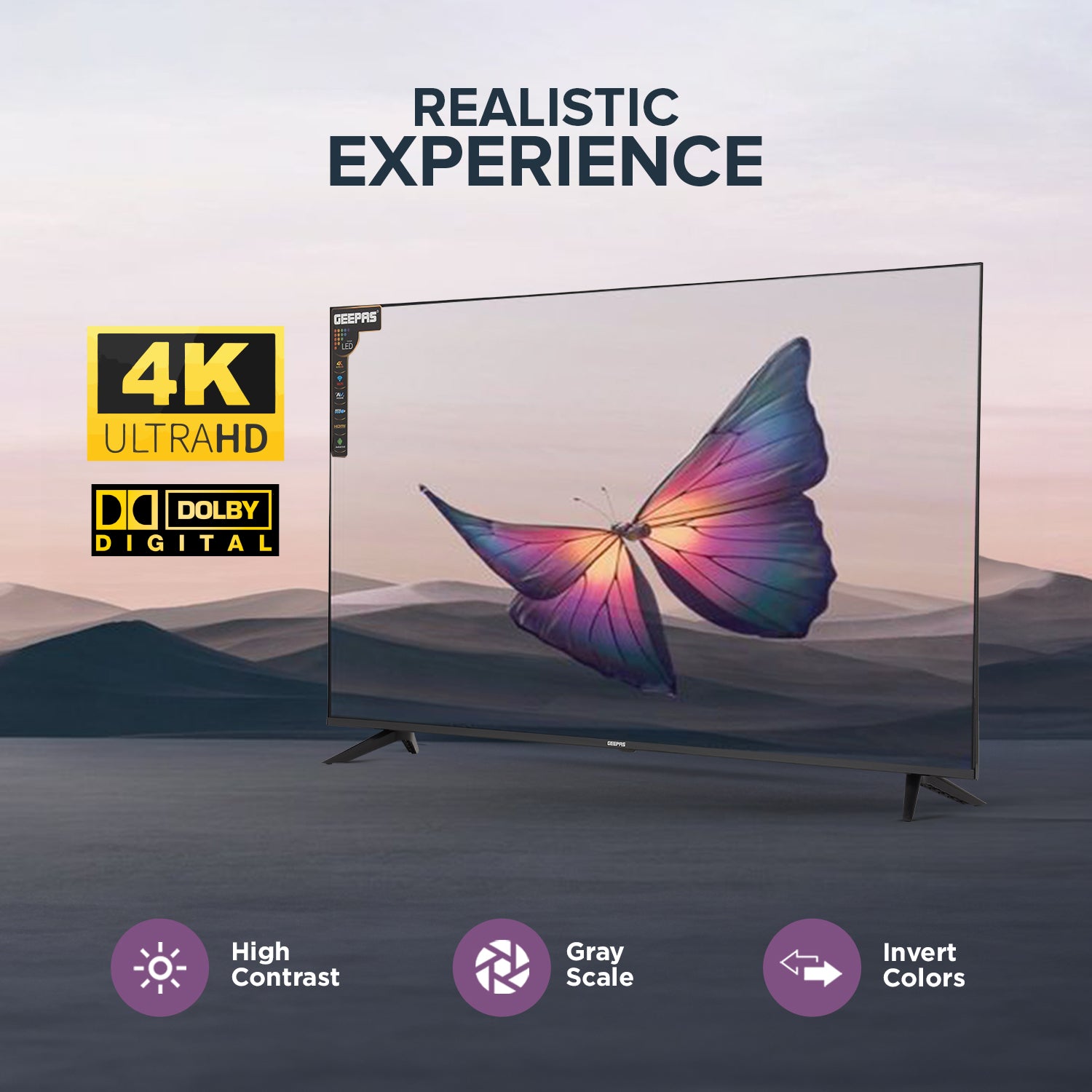 Geepas 65" Ultra HD LED TV-GLED6538SEUHD / with 4K UHD, Frameless, Smart TV,  HDMI, USB Connectivity, 8.5 ms Response Time, 200cd/m Brightness
