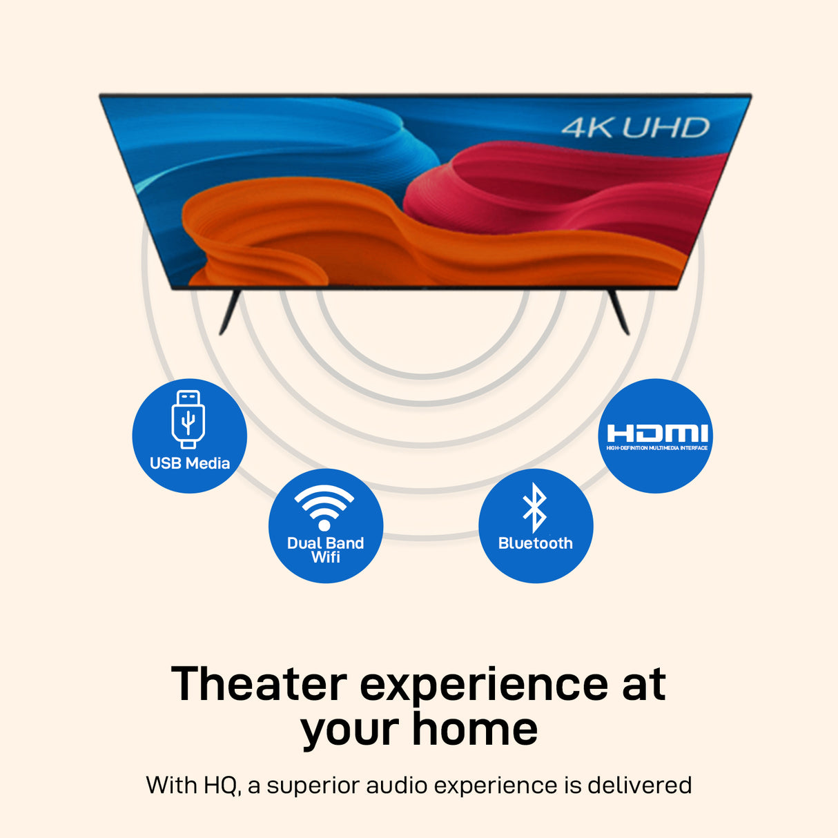 Geepas 65" Ultra HD LED TV-GLED6538SEUHD / with 4K UHD, Frameless, Smart TV,  HDMI, USB Connectivity, 8.5 ms Response Time, 200cd/m Brightness