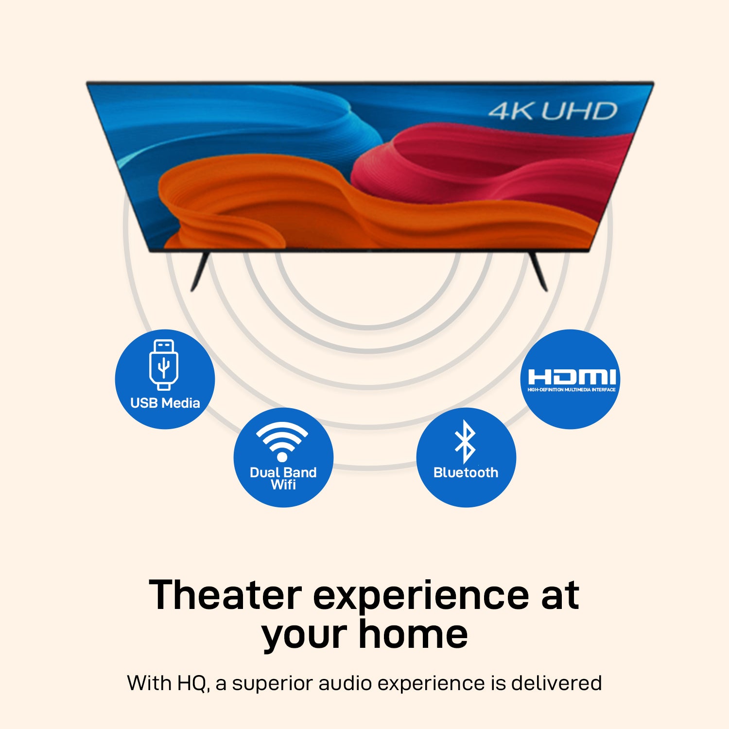 Geepas 65" Ultra HD LED TV-GLED6538SEUHD / with 4K UHD, Frameless, Smart TV,  HDMI, USB Connectivity, 8.5 ms Response Time, 200cd/m Brightness