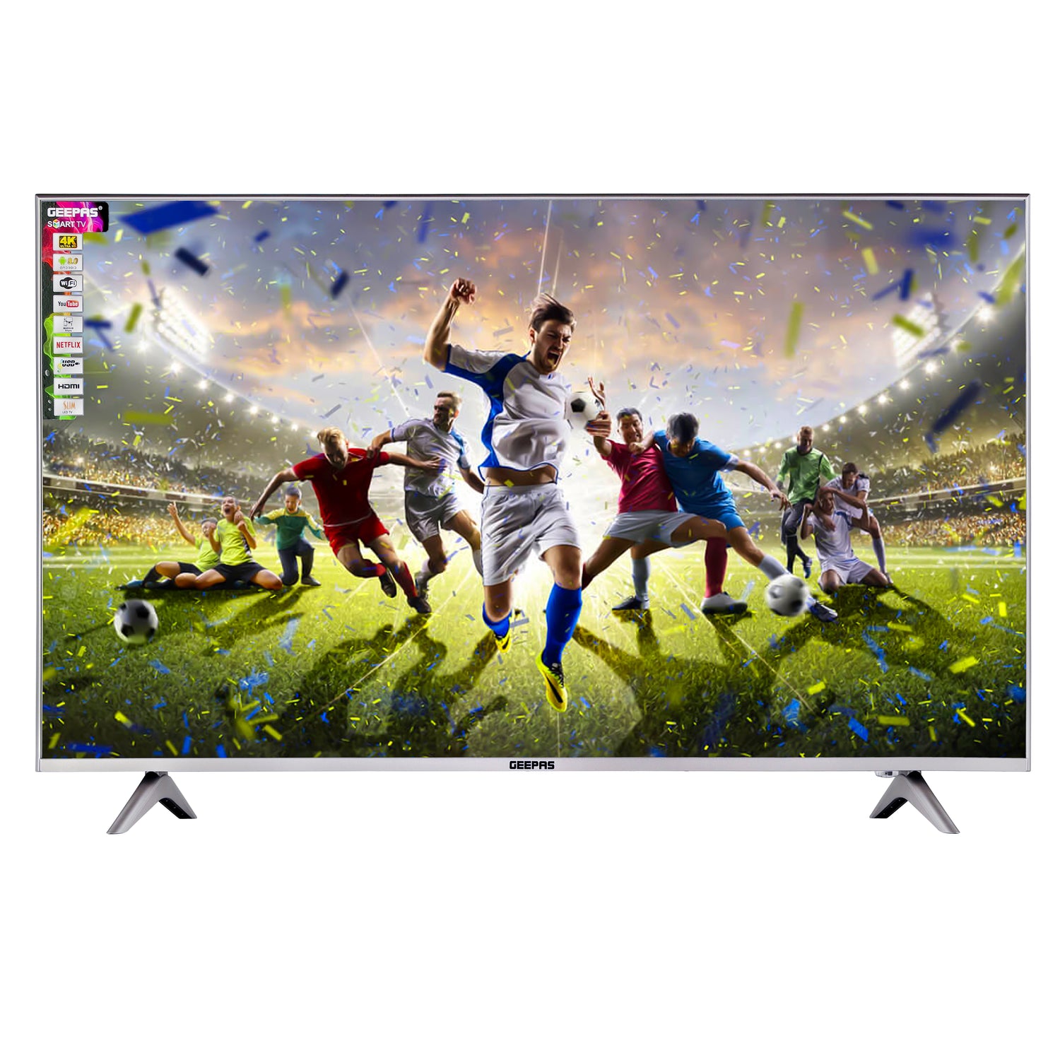 Geepas 65" Ultra HD LED TV-GLED6538SEUHD / with 4K UHD, Frameless, Smart TV,  HDMI, USB Connectivity, 8.5 ms Response Time, 200cd/m Brightness