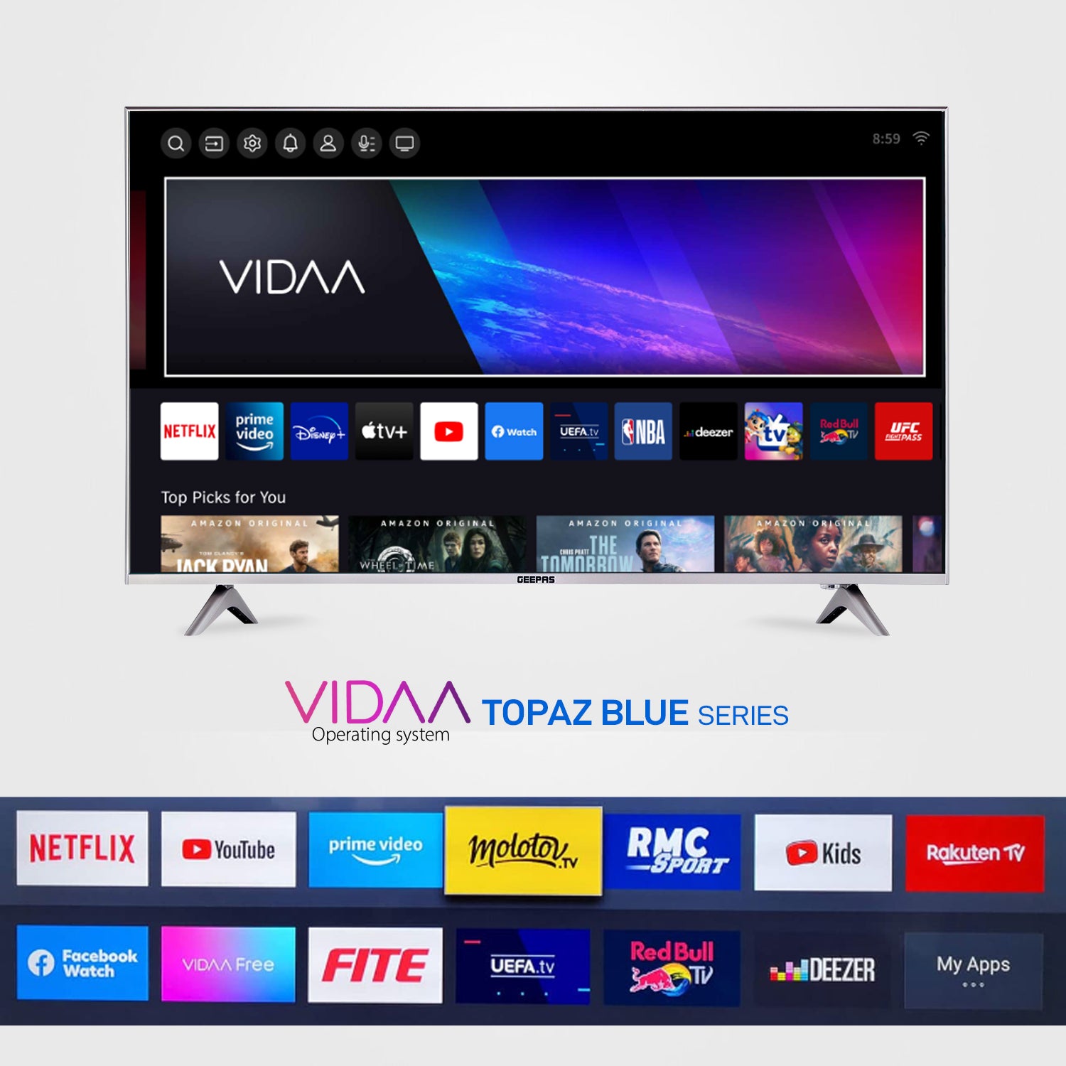 Geepas 65" Ultra HD LED TV- GLED6569SVUHD/comes With WebOS Operating System, Immersive Sound Experience, Sleek Frameless Display / Extensive Connectivity Options
