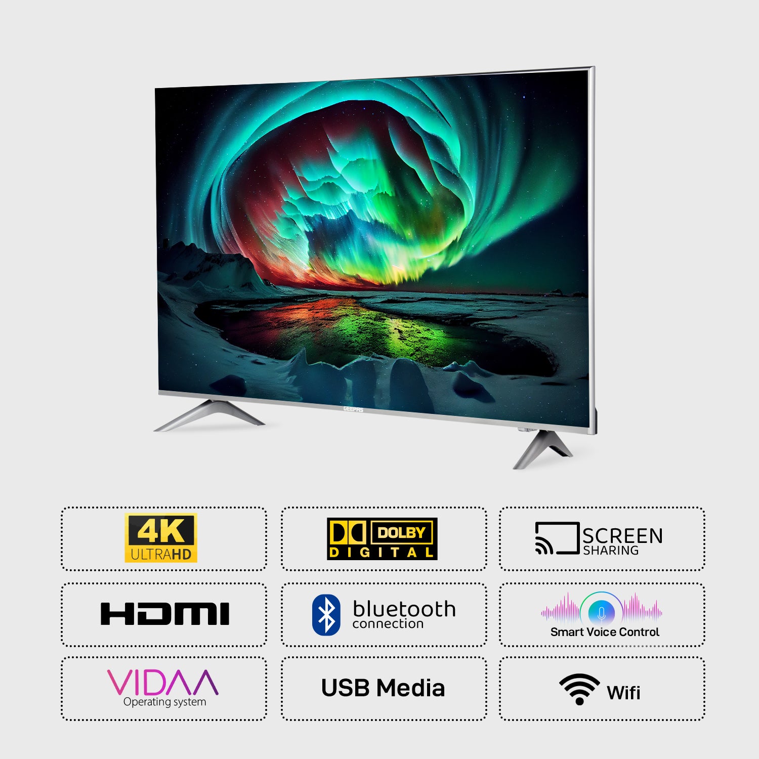 Geepas 65" Ultra HD LED TV- GLED6569SVUHD/comes With WebOS Operating System, Immersive Sound Experience, Sleek Frameless Display / Extensive Connectivity Options