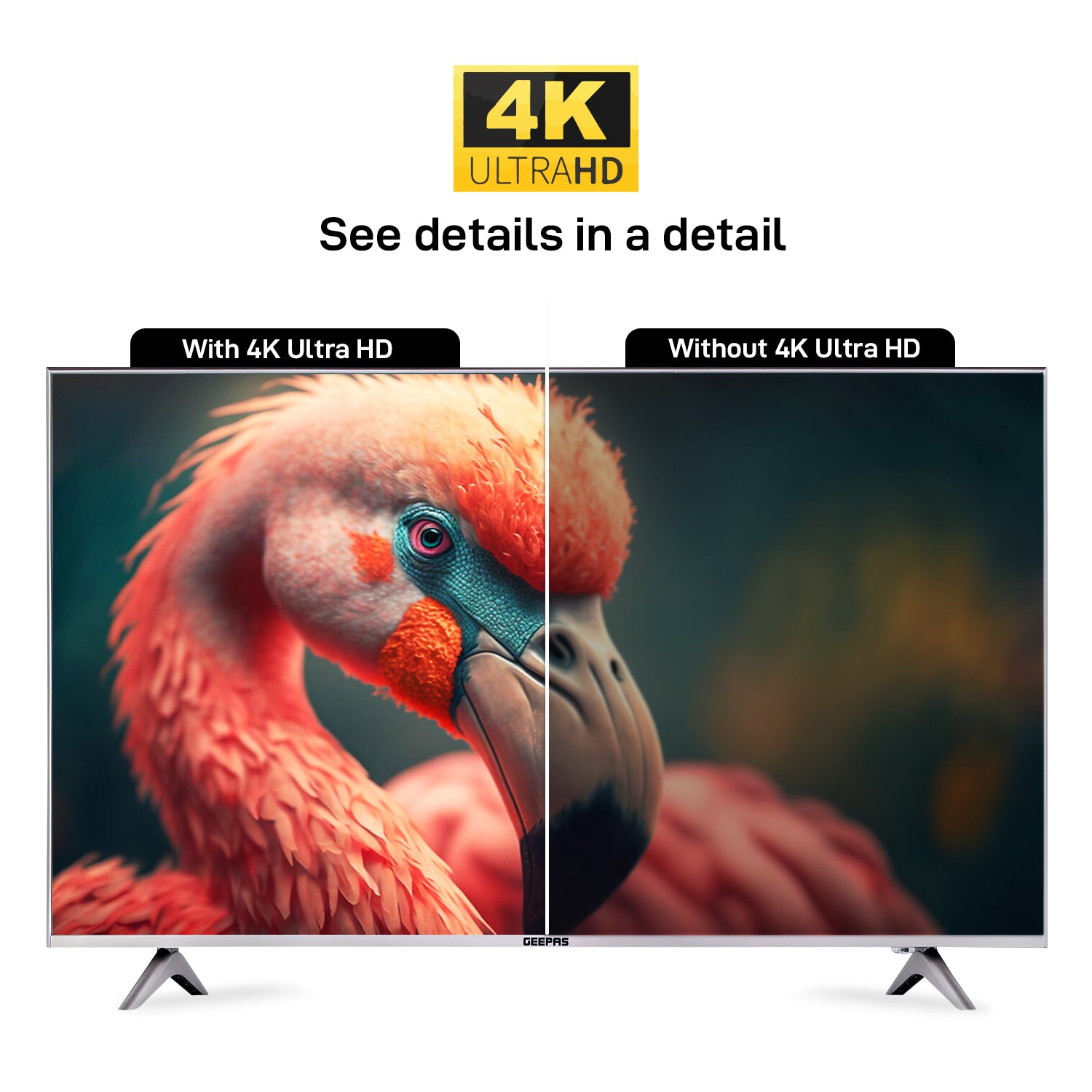 Geepas 65" Ultra HD LED TV- GLED6569SVUHD/comes With WebOS Operating System, Immersive Sound Experience, Sleek Frameless Display / Extensive Connectivity Options