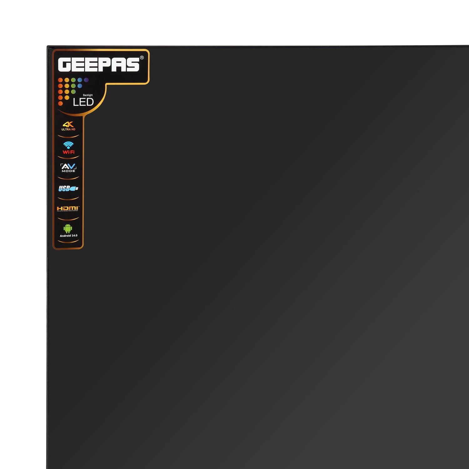 Geepas 90" Ultra HD QLED TV- GLED9017CQLED/ with Remote Control, HDMI and USB Ports/ HQ Sound, AV Mode/ Android 14.0, Frameless Design/ Pre-installed Apps like Netflix, YouTube