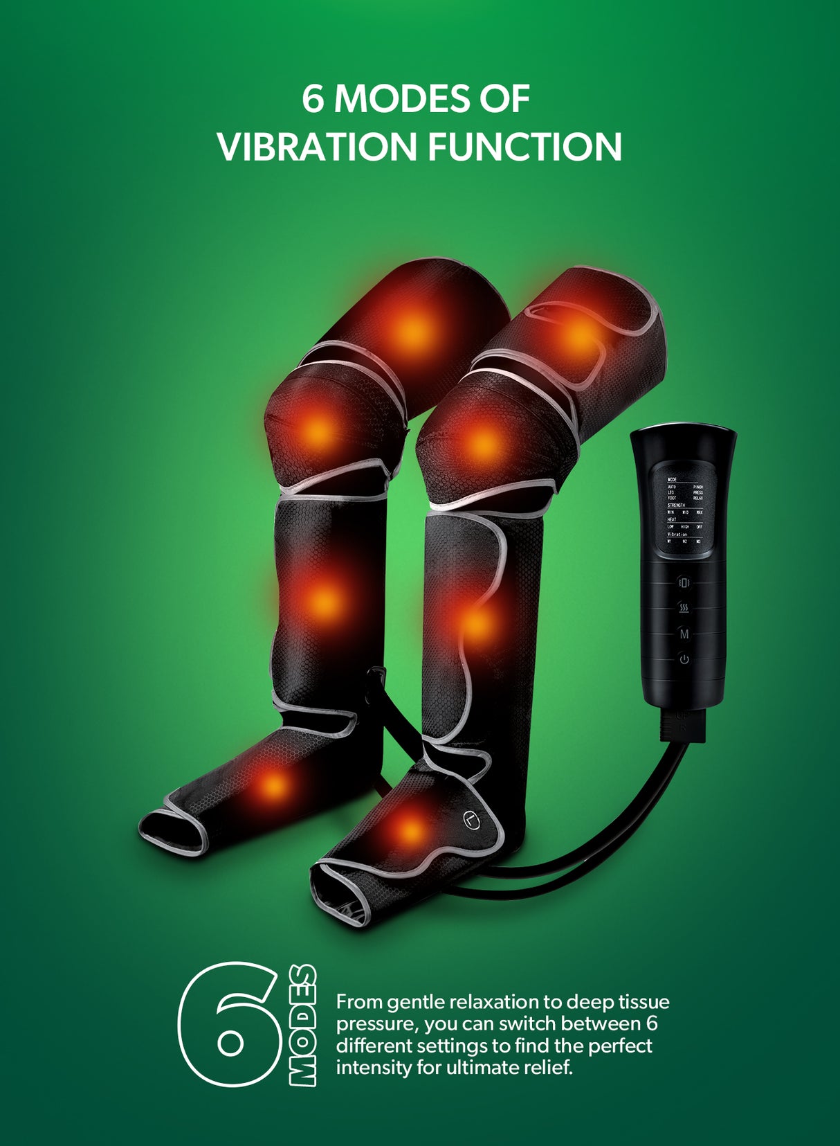 Geepas 3-in-1 Foot, Calf and Thigh Massager- GM86096UK/ 6 Modes, with Adjustable Straps, 20 Minutes Timer, 2x2 Airbags, 3 Vibration Levels and Intensity Selection