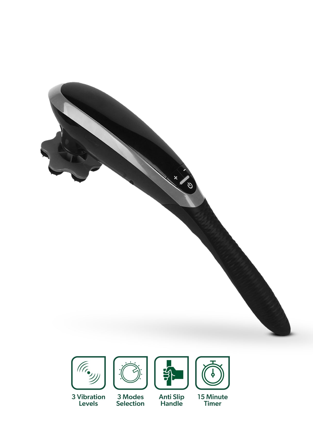 Geepas Cordless Handheld Massager- GM86097UK/ 3 Modes, 3 Level Vibration, 15 Minutes Timer, Anti Slip Handle, Rechargeable Battery/ Ideal for Back, Neck, Shoulders, Arms, Legs/ Black, 2 Years Warranty