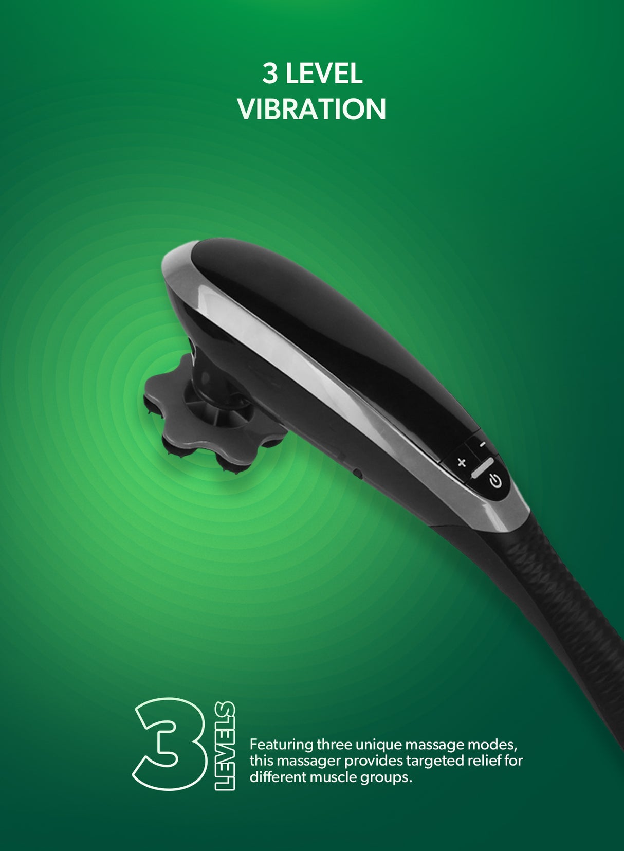 Geepas Cordless Handheld Massager- GM86097UK/ 3 Modes, 3 Level Vibration, 15 Minutes Timer, Anti Slip Handle, Rechargeable Battery/ Ideal for Back, Neck, Shoulders, Arms, Legs/ Black, 2 Years Warranty