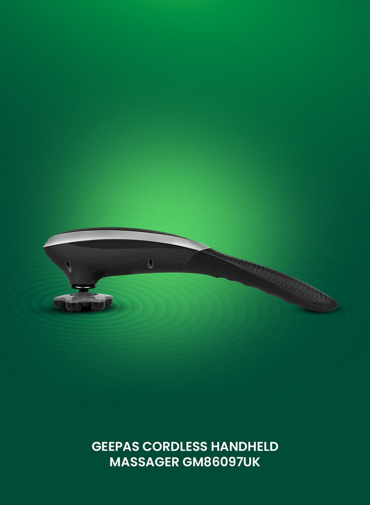 Geepas Cordless Handheld Massager- GM86097UK/ 3 Modes, 3 Level Vibration, 15 Minutes Timer, Anti Slip Handle, Rechargeable Battery/ Ideal for Back, Neck, Shoulders, Arms, Legs/ Black, 2 Years Warranty