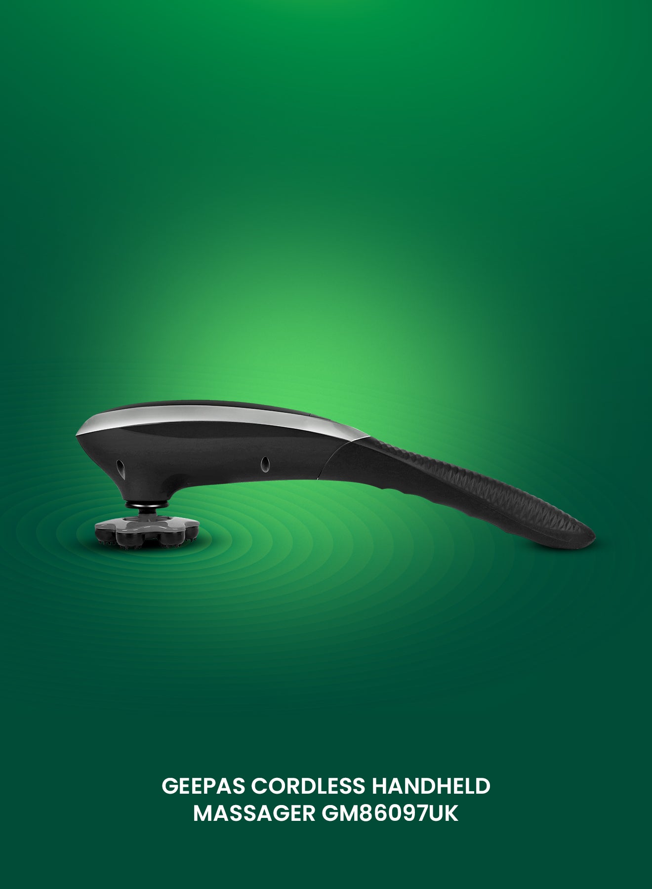 Geepas Cordless Handheld Massager- GM86097UK/ 3 Modes, 3 Level Vibration, 15 Minutes Timer, Anti Slip Handle, Rechargeable Battery/ Ideal for Back, Neck, Shoulders, Arms, Legs/ Black, 2 Years Warranty