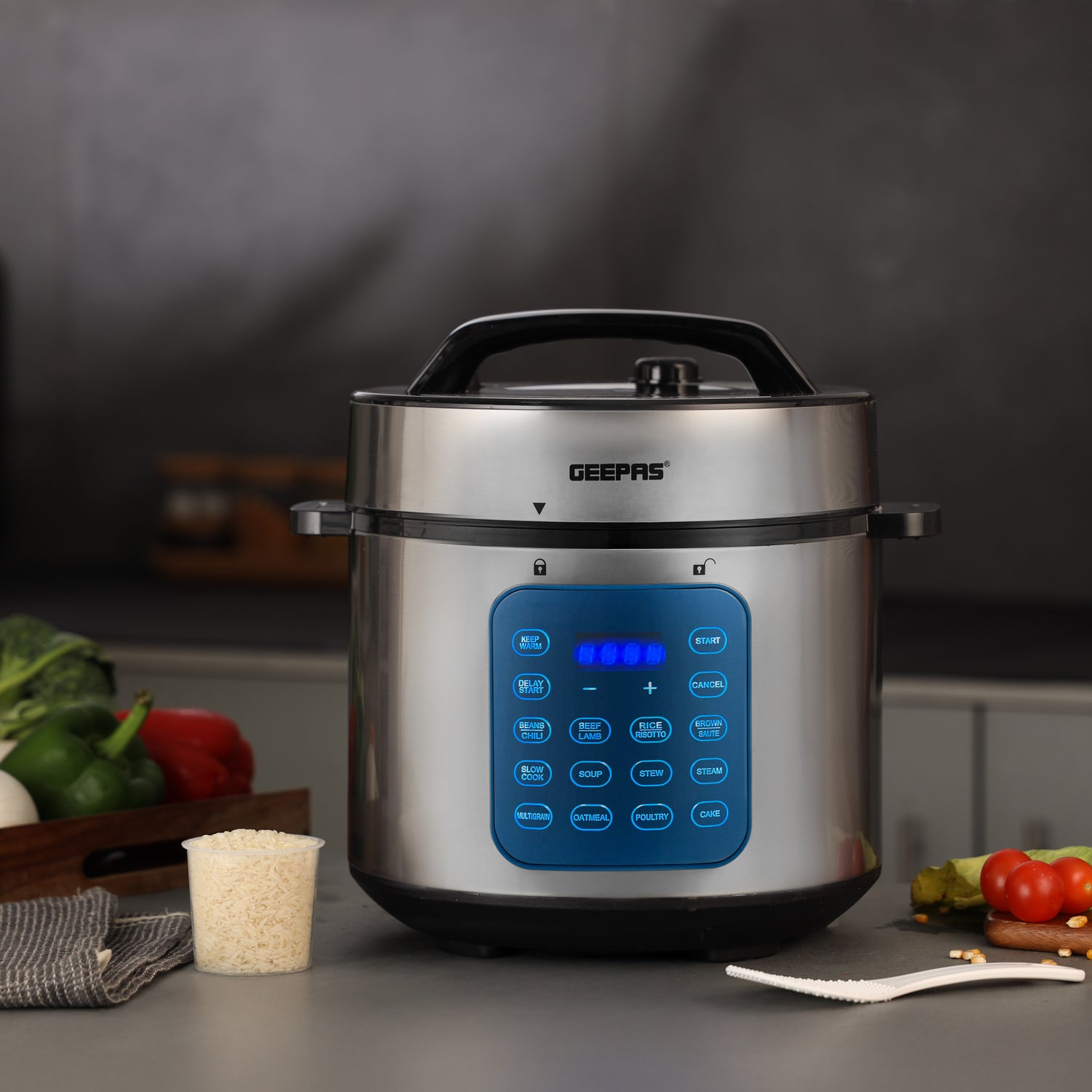 Geepas Digital Multi Cooker GMC35053 | 6L Capacity | 1000W Power | 12 One-Touch Cooking Programs|  IMD Touch Control Panel | Cook & Warm Modes |  Safe & Easy Cooking