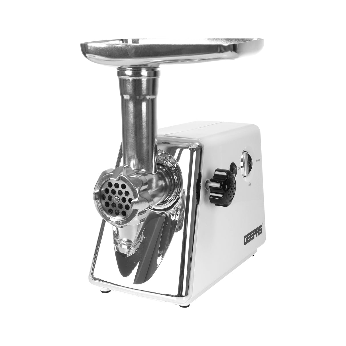 Geepas Meat Grinder Electric Aluminum Gearbox, 3 Metal Cutting Plates, Accessories, Metal Gears, Stainless Steel Blade - 2 Years Warranty