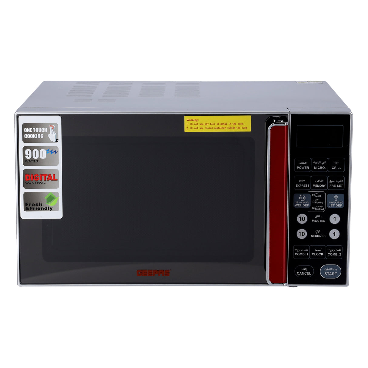 Geepas Digital Microwave Oven GMO1876 | 27L Capacity| 1400W Powerful Performance| Touch Control Panel| Multi-Cooking Functions| Defrost & Reheat Options| 1 Year Warranty