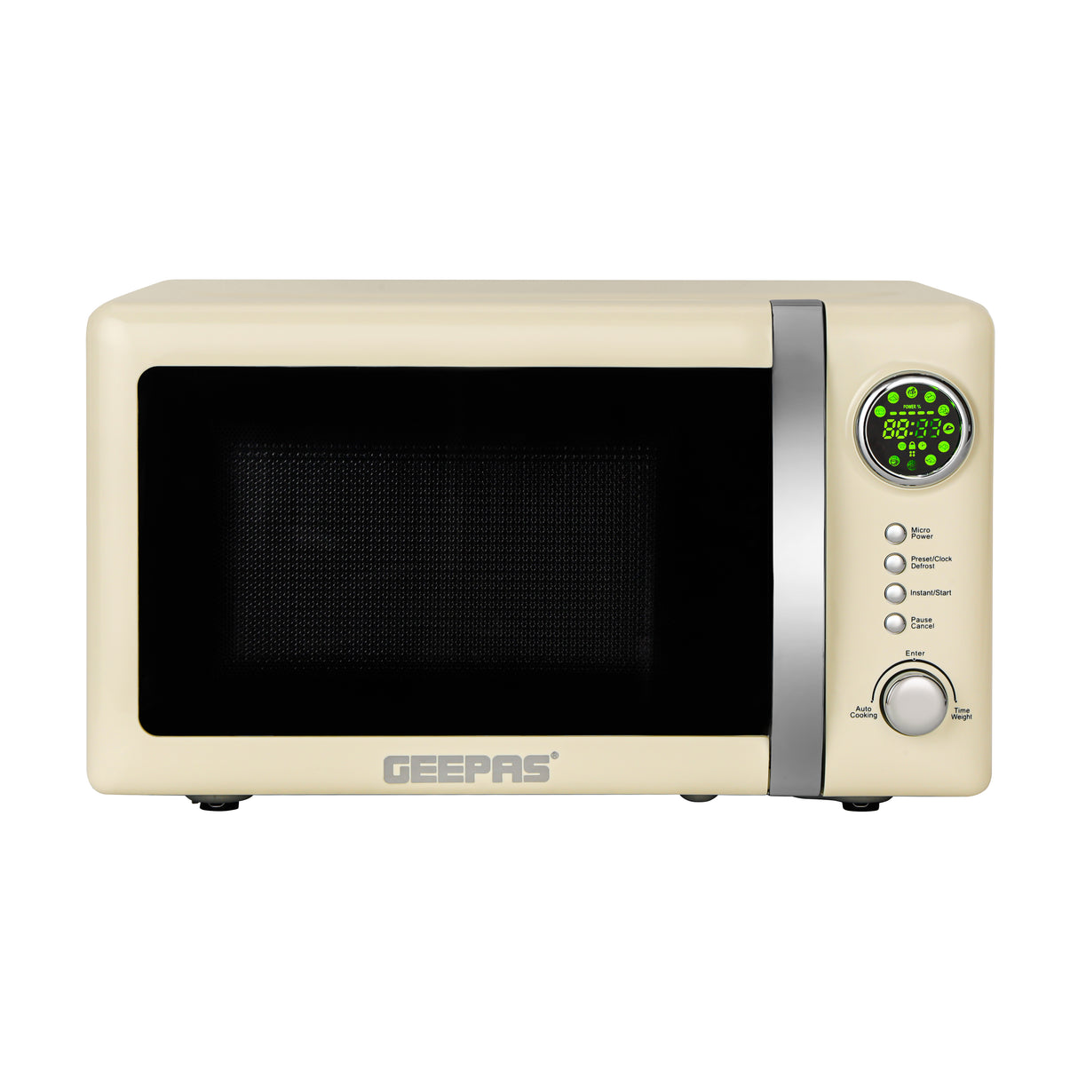 Geepas 20L  Digital Microwave Oven- GMO2025CW  | 700W Power | 12 Quick Start Presets | Defrost Function | Child Lock|  Stylish Retro Design |   Compact & Efficient