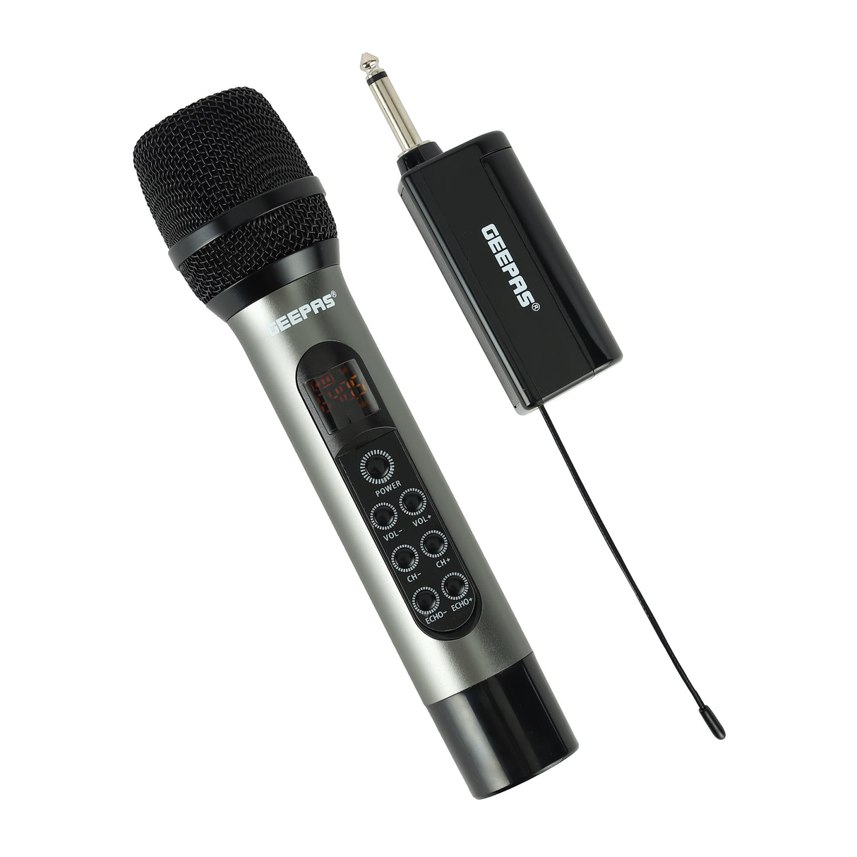Geepas UHF Wireless Microphone- GMP15014| High-Quality Sound and Low Noise, Improves Mobility and Flexibility| Select up to 30 Unique Frequencies, Effective Range 100 ft. , Perfect for Live Performers, Singers, Orators| 2 Years Warranty, Metallic Black