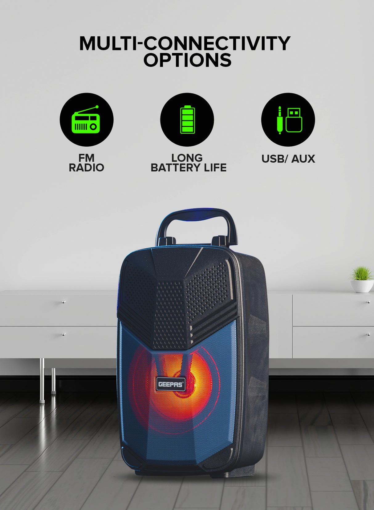 Portable Bluetooth Speaker, USB/ TF/ FM/ AUX-IN, GMS11156 | Dazzle LED Light | Portable Speaker with Microphone | Ideal for Home, Hotels & Outdoor Use