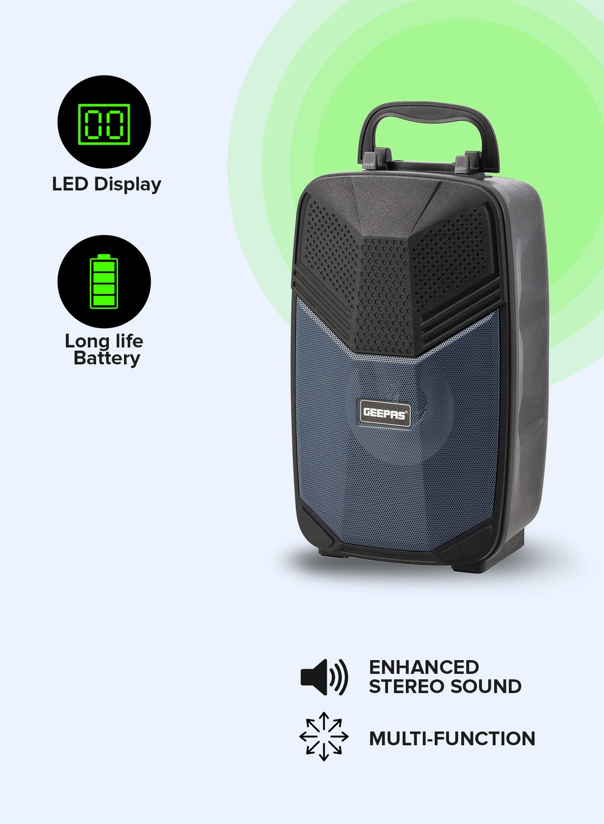 Portable Bluetooth Speaker, USB/ TF/ FM/ AUX-IN, GMS11156 | Dazzle LED Light | Portable Speaker with Microphone | Ideal for Home, Hotels & Outdoor Use