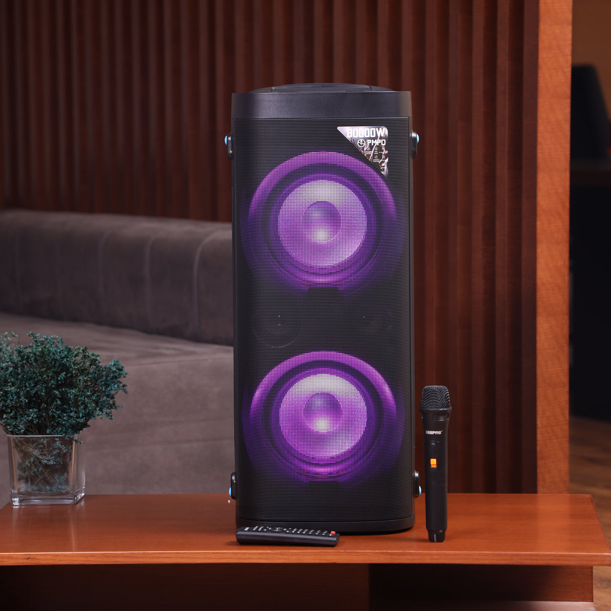 Geepas Rechargeable Professional Speaker- GMS11160N/ RGB Light, USB Input, TF, TWS, FM Radio, UHF Microphone, Bluetooth/ 80000W PMPO Speakers Unit, with Remote Control