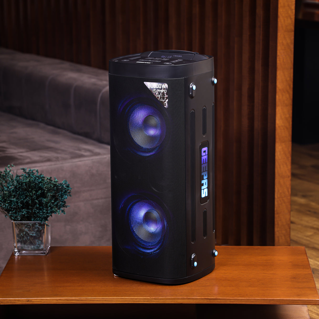 Geepas Rechargeable Professional Speaker- GMS11160N/ RGB Light, USB Input, TF, TWS, FM Radio, UHF Microphone, Bluetooth/ 80000W PMPO Speakers Unit, with Remote Control